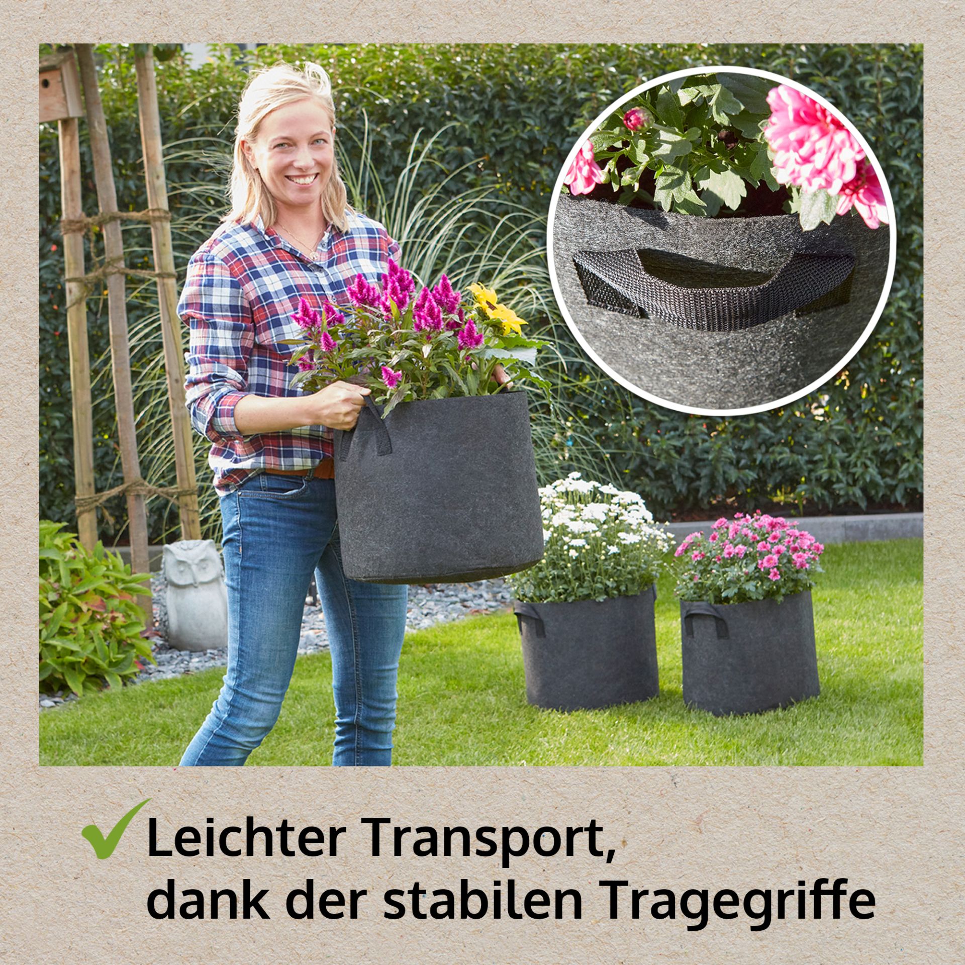 Pflanzsäcke; stabile Tragegriffe  Pflanzsäcke; stabile Tragegriffe
