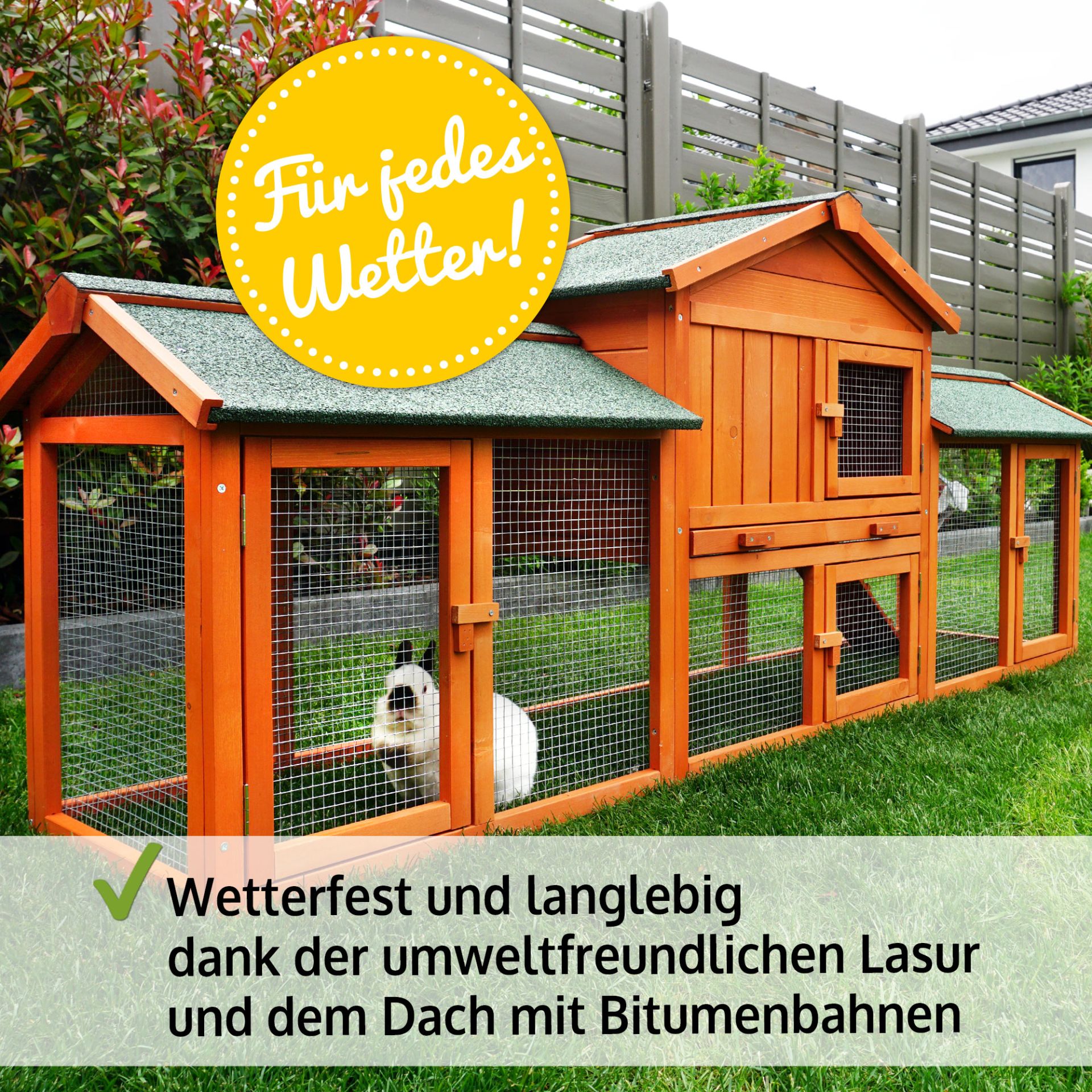 zooprinz Hasenstall Modell XXL Allwettergehege langlebige und umweltfreundliche Lasur Bitumenbahnen Bach