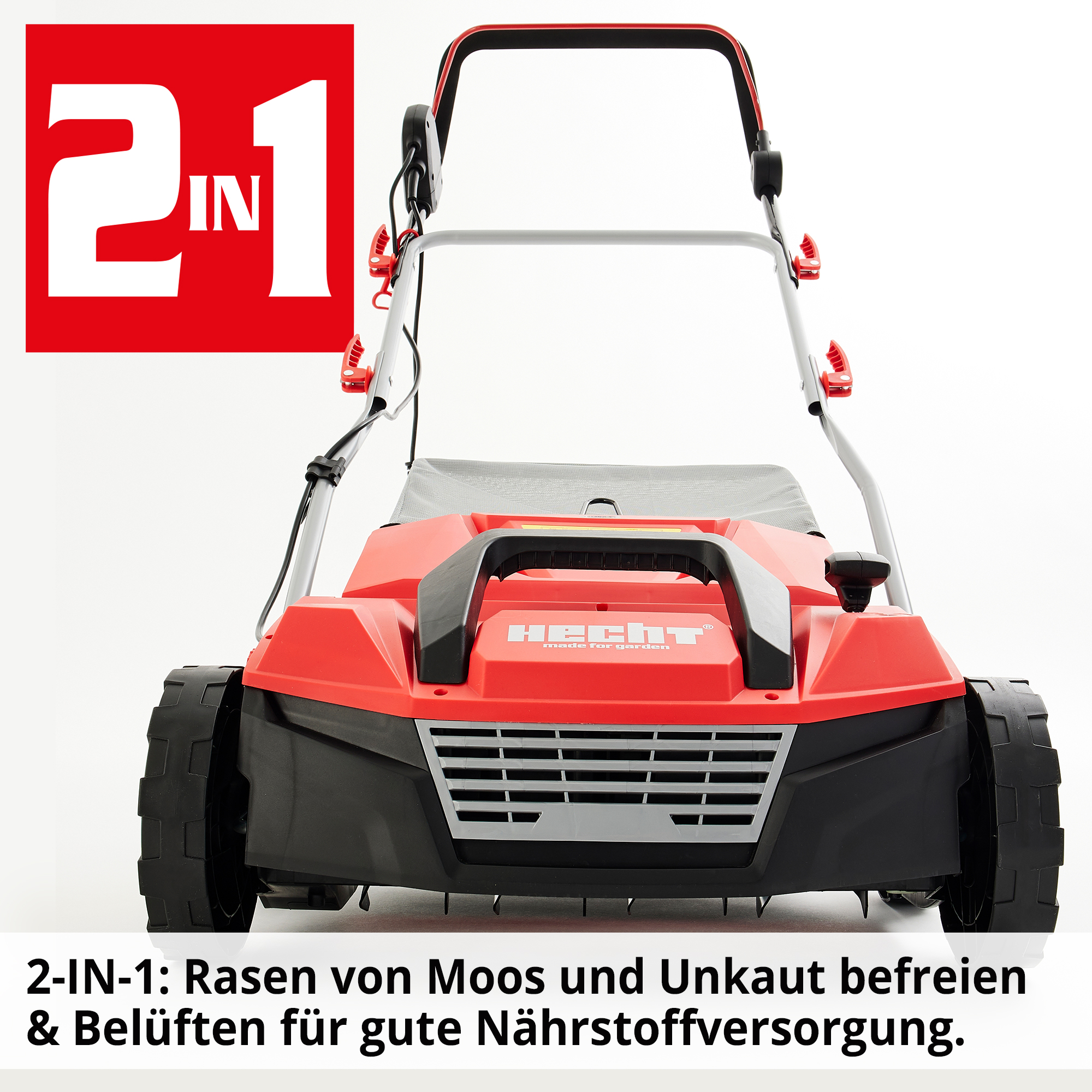 2-in-1 Funktion Vertikutierer Lüften und Moos entfernen Kombigerät HECHT 1683 Frontansicht (Dieses Bild wurde mit Hilfe von KI generiert.)
