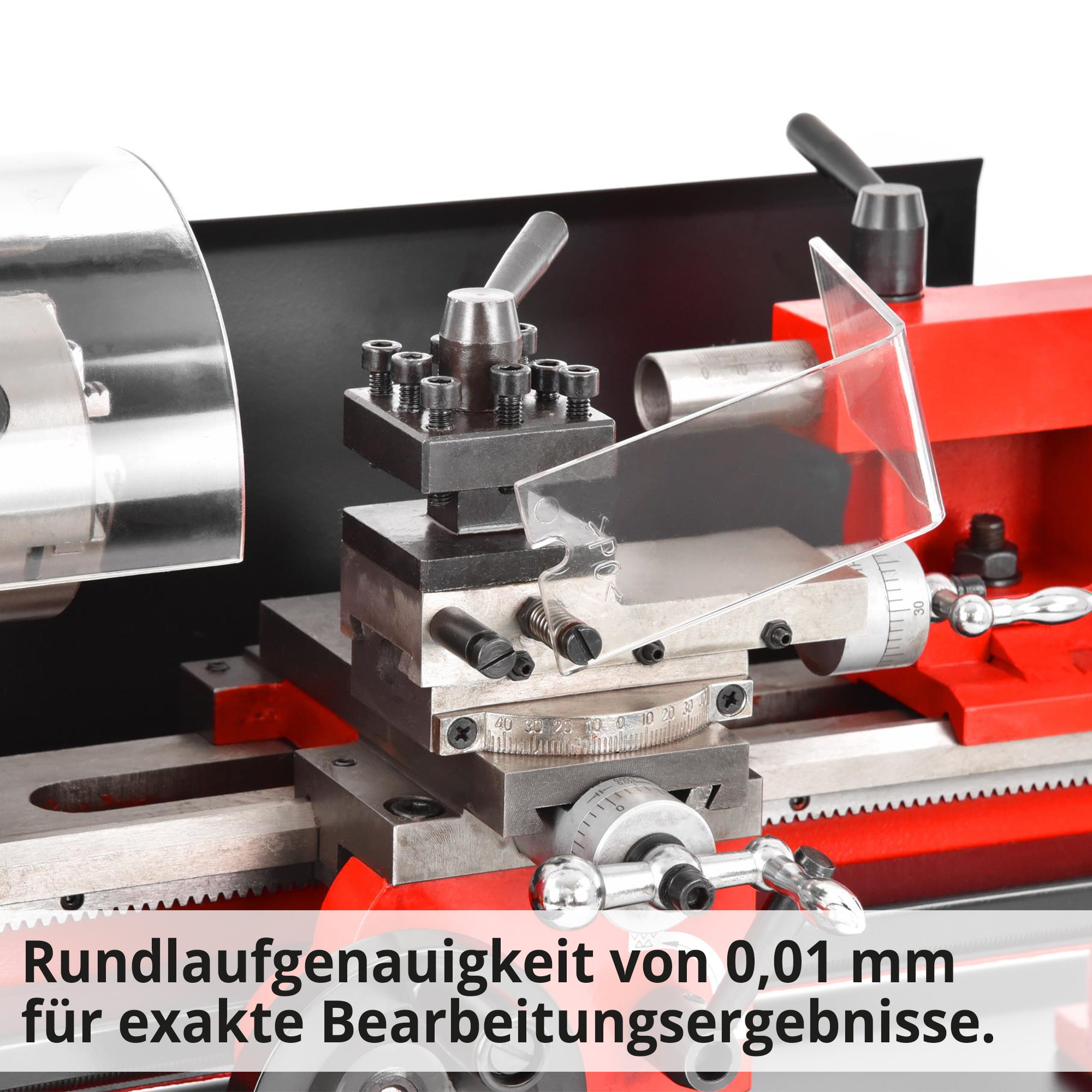 HECHT 8410 Mini Drehbank; Rundlaufgenauigkeit von 0,01mm für exakte Bearbeitungsergebnisse
