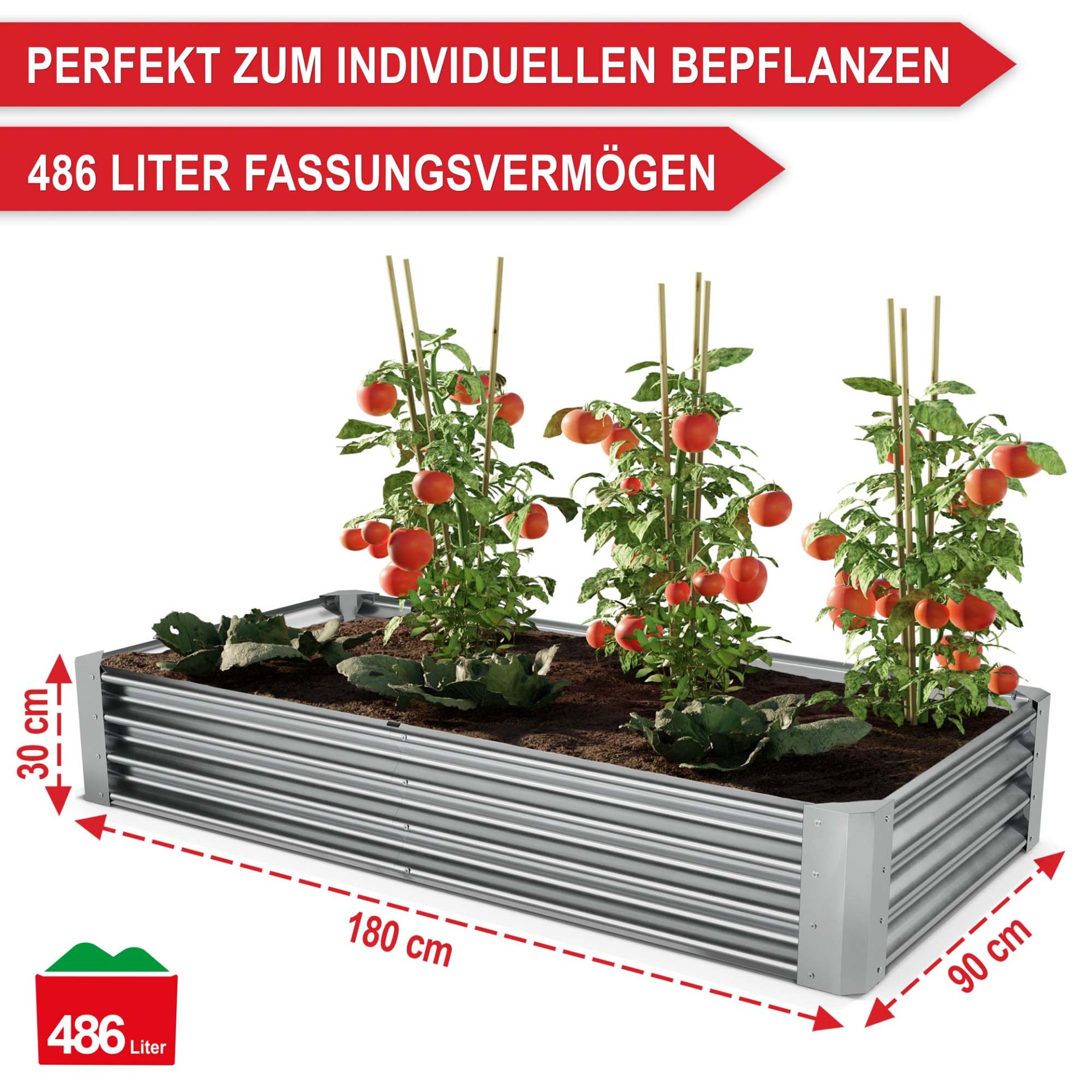 Hochbeet Stahl Silber M - Perfekt zum individuellen bepflanzen, großes Fassungsvermögen