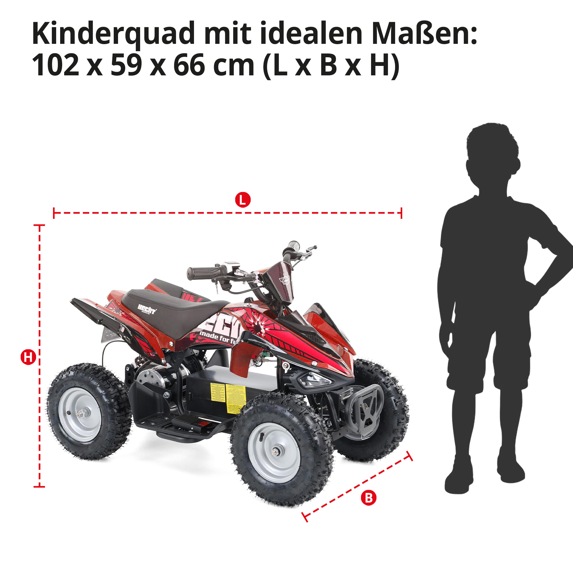 Hecht 54100 Rot QUAD - Quad mit Straßenzulassung mit idealen Maßen 102 x 59 x 66cm