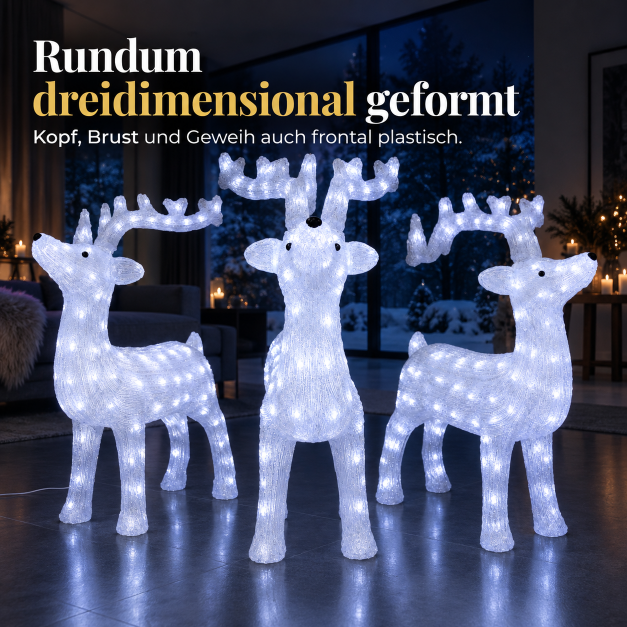 3D LED-Rentier ONBEST: Rundum dreidimensional plastisch geformt (Dieses Bild wurde mit Hilfe von KI generiert.)