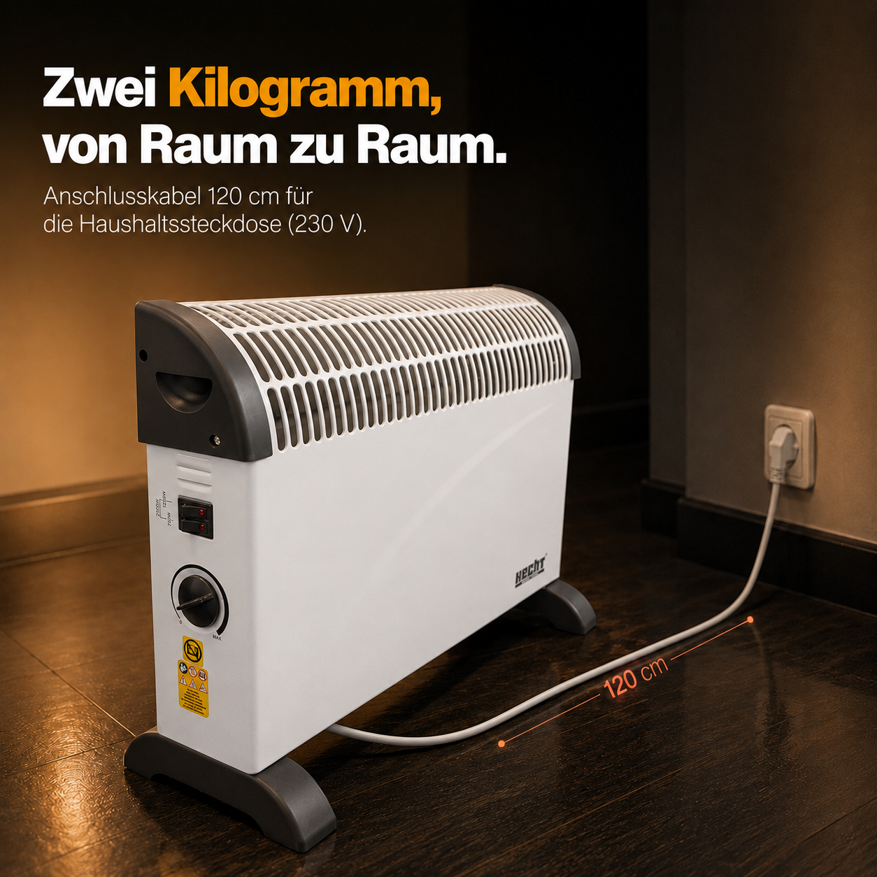 Leichter HECHT Konvektor in Weiß (2 kg) mit 120 cm Stromkabel (Dieses Bild wurde mit Hilfe von KI generiert.)