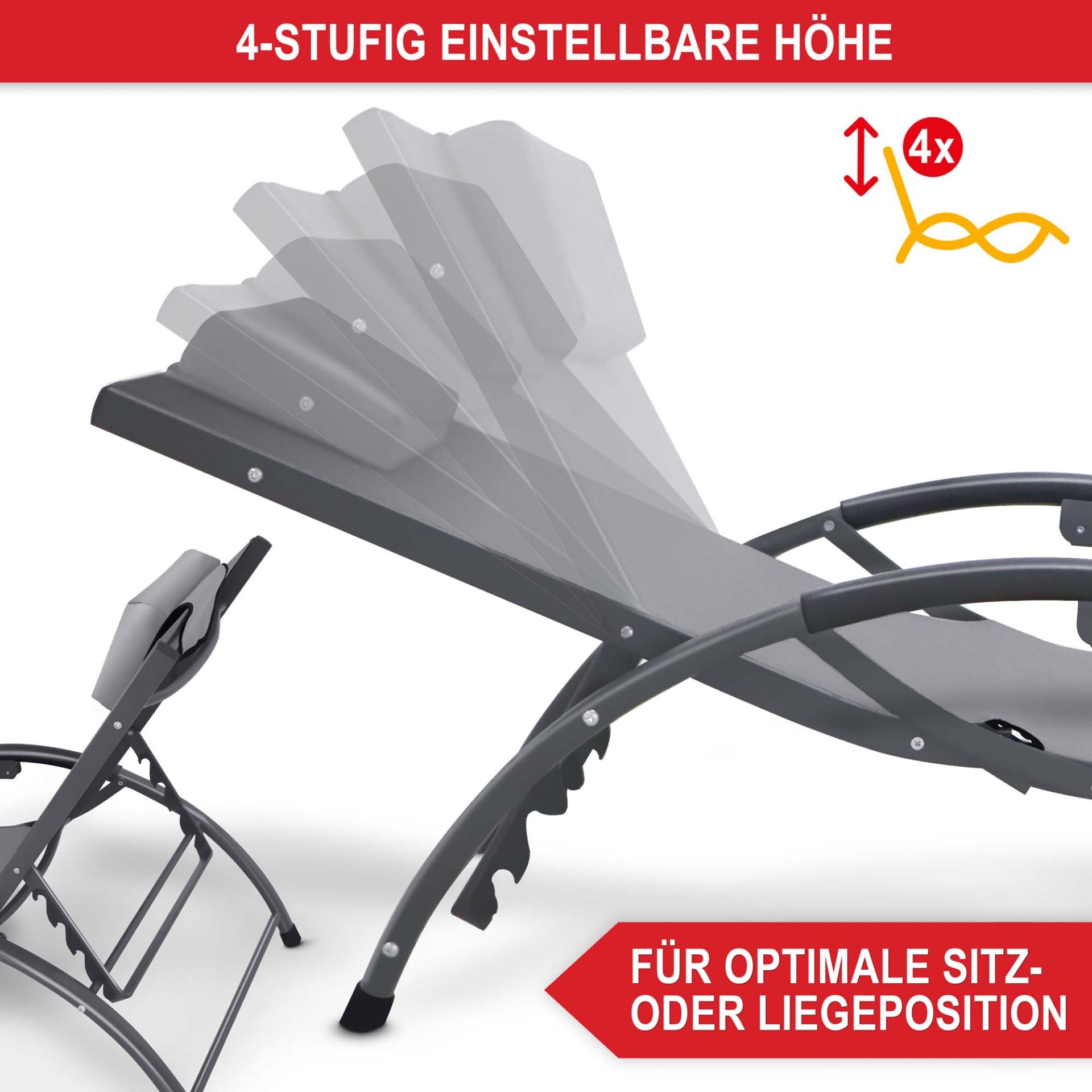 Sonnenliege Madrid - 4 stufig einstellbare Höhe, für optimale Sitz- und Liegeposition