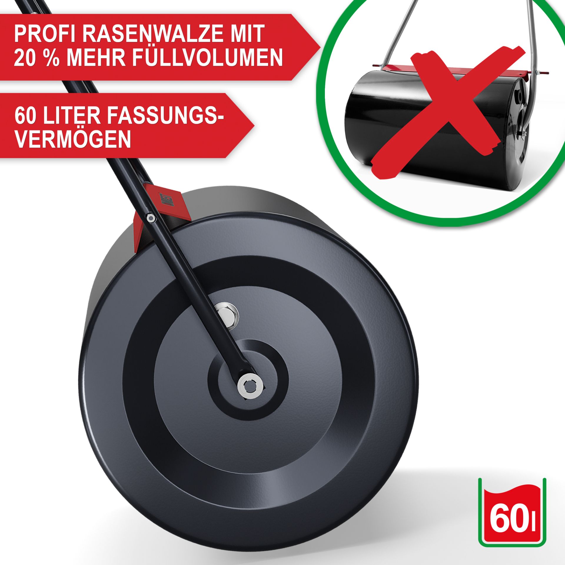 Gartenwalze - Profi-Rasenwalze mit mehr Füllvolumen, großes Fassungsvermögen
