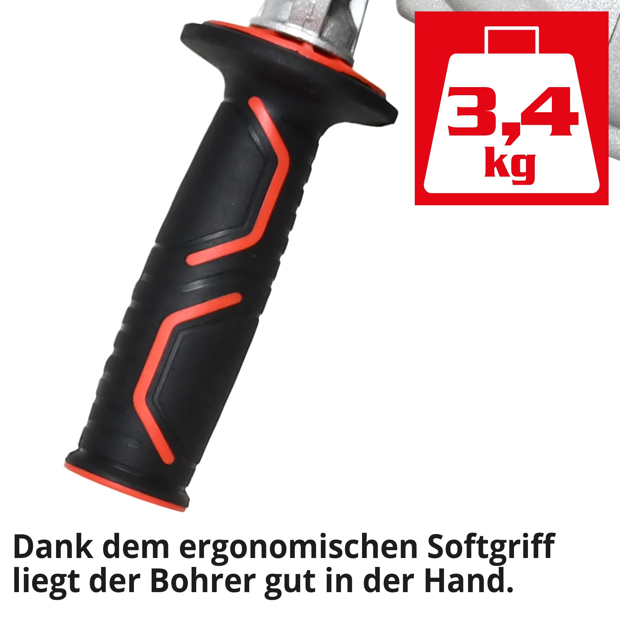 HECHT 1077 Schlagbohrmaschine; Dank dem ergonomischen Softgriff liegt der Bohrer gut in der Hand