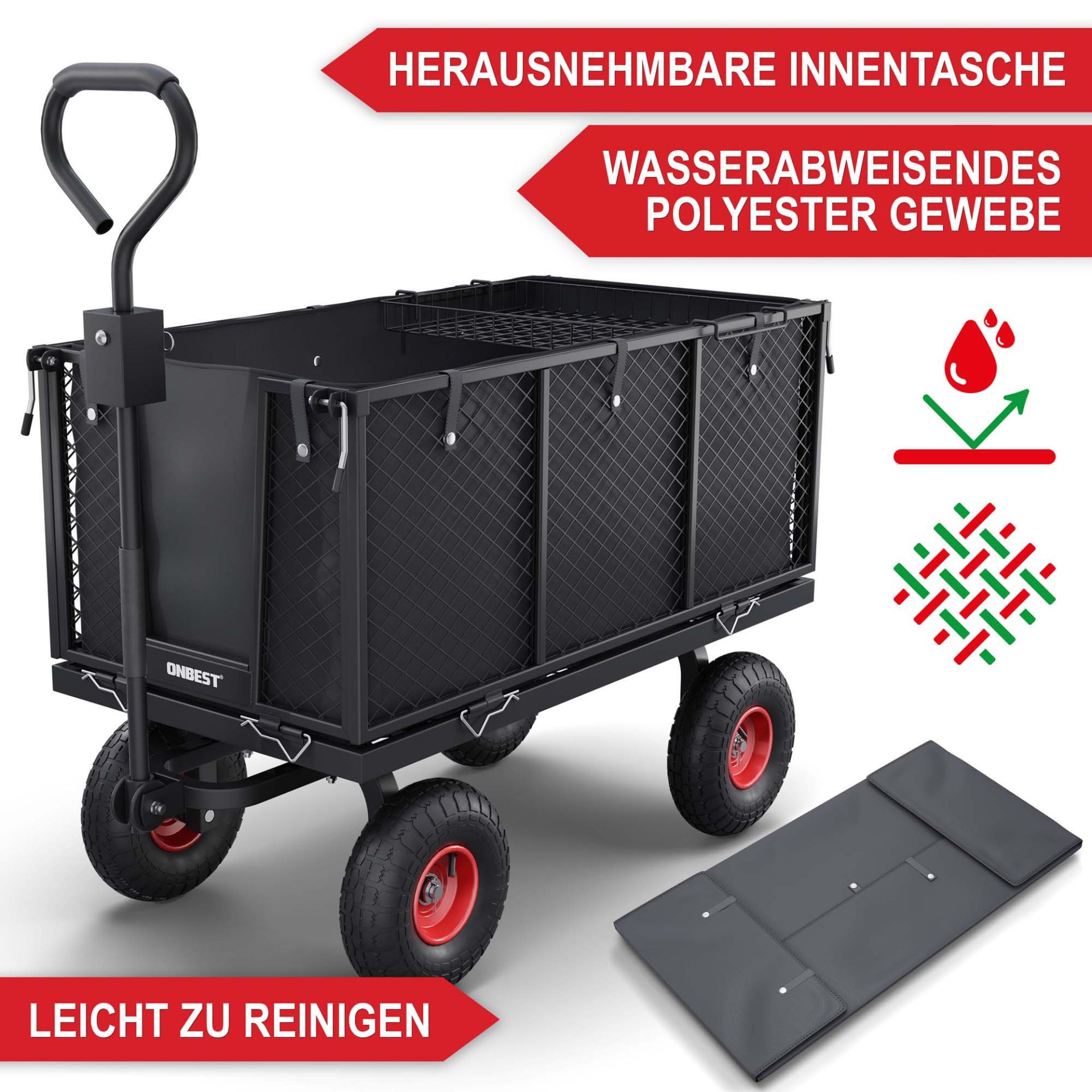 Transportwagen - Herausnehmbare Innentasche, wasserabweisendes Polyester Gewebe, leicht zu reinigen