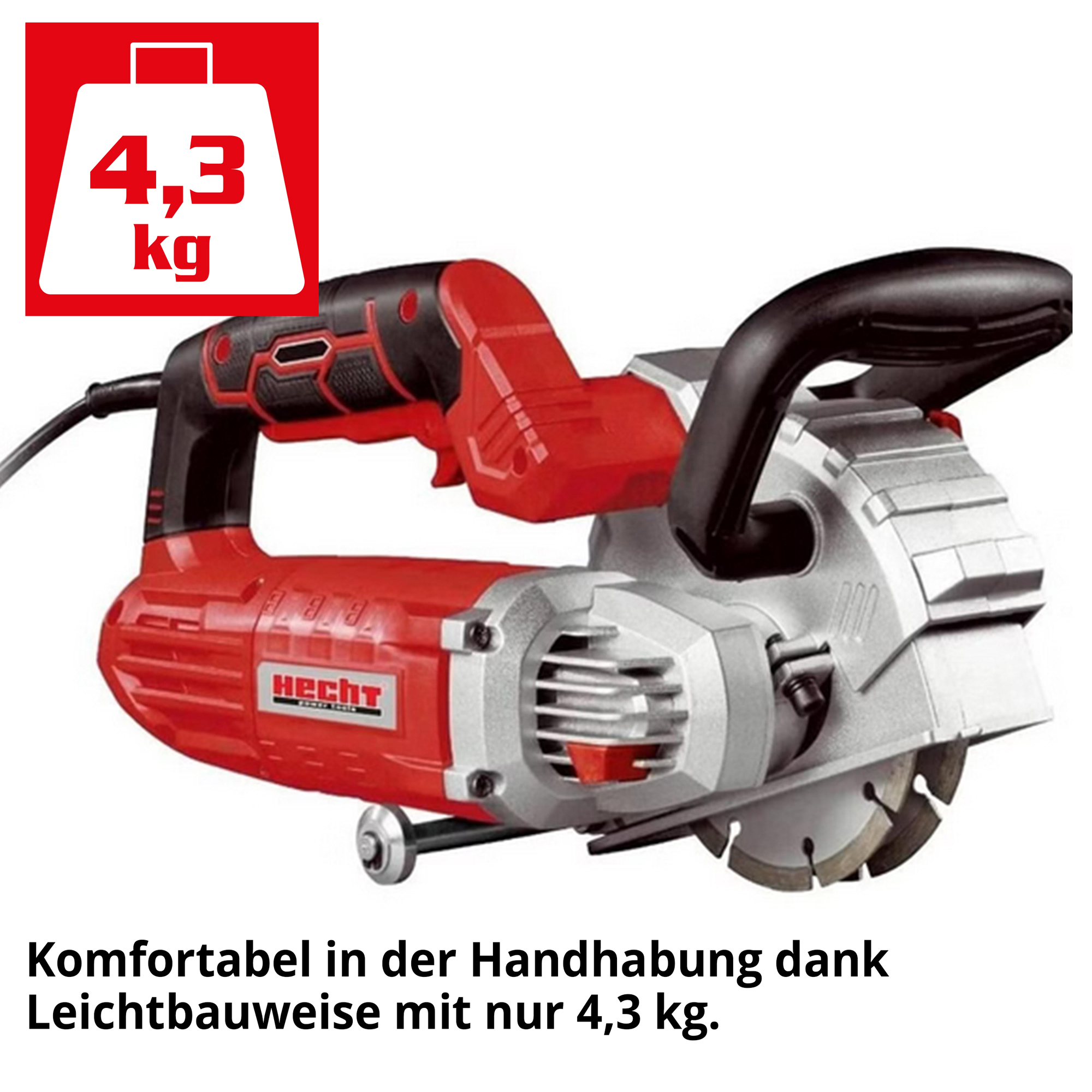 HECHT Mauernutfräse ist komfortabel im Handling dank Leichtbauweise und wiegt nur 4,3 kg