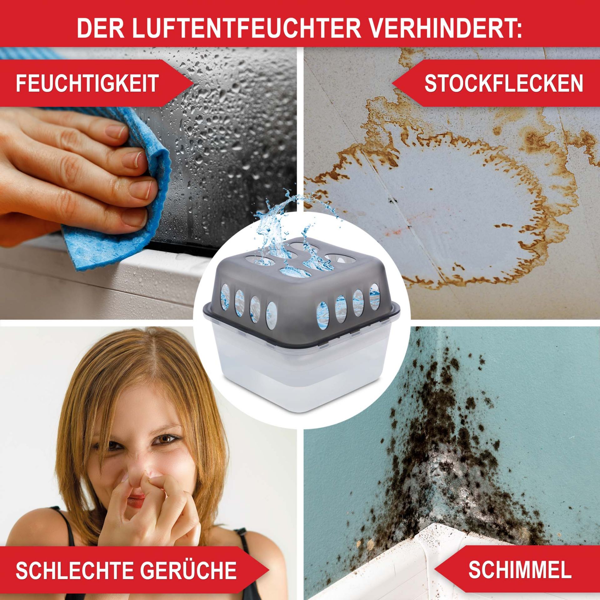 Luftentfeuchter - Verhindert Feuchtigkeit, Stockflecken, schlechte Gerüche, Schimmel