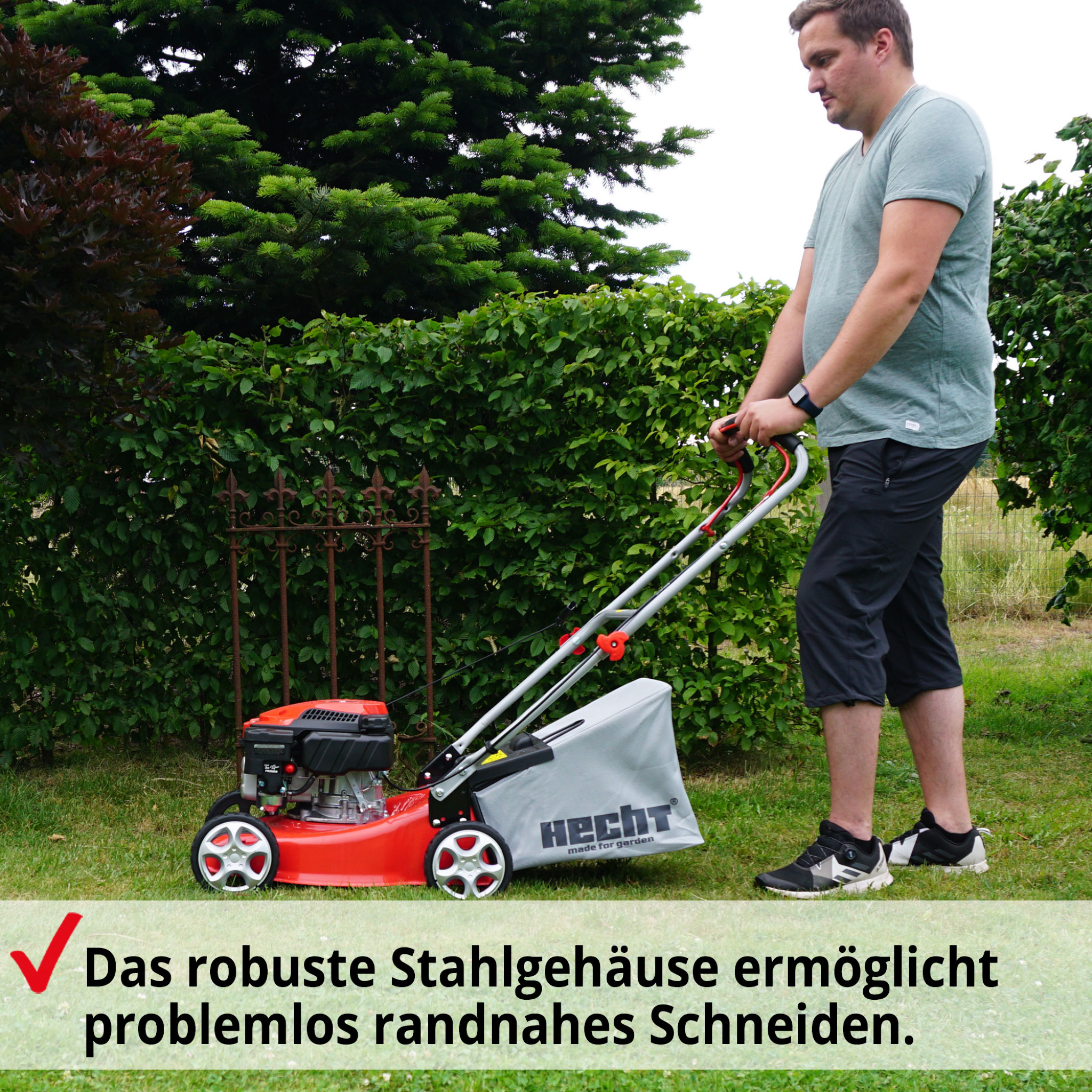 Die patentierten Mäherräder des HECHT 540 sorgen für ruhigen Lauf und exakte Spurführung.