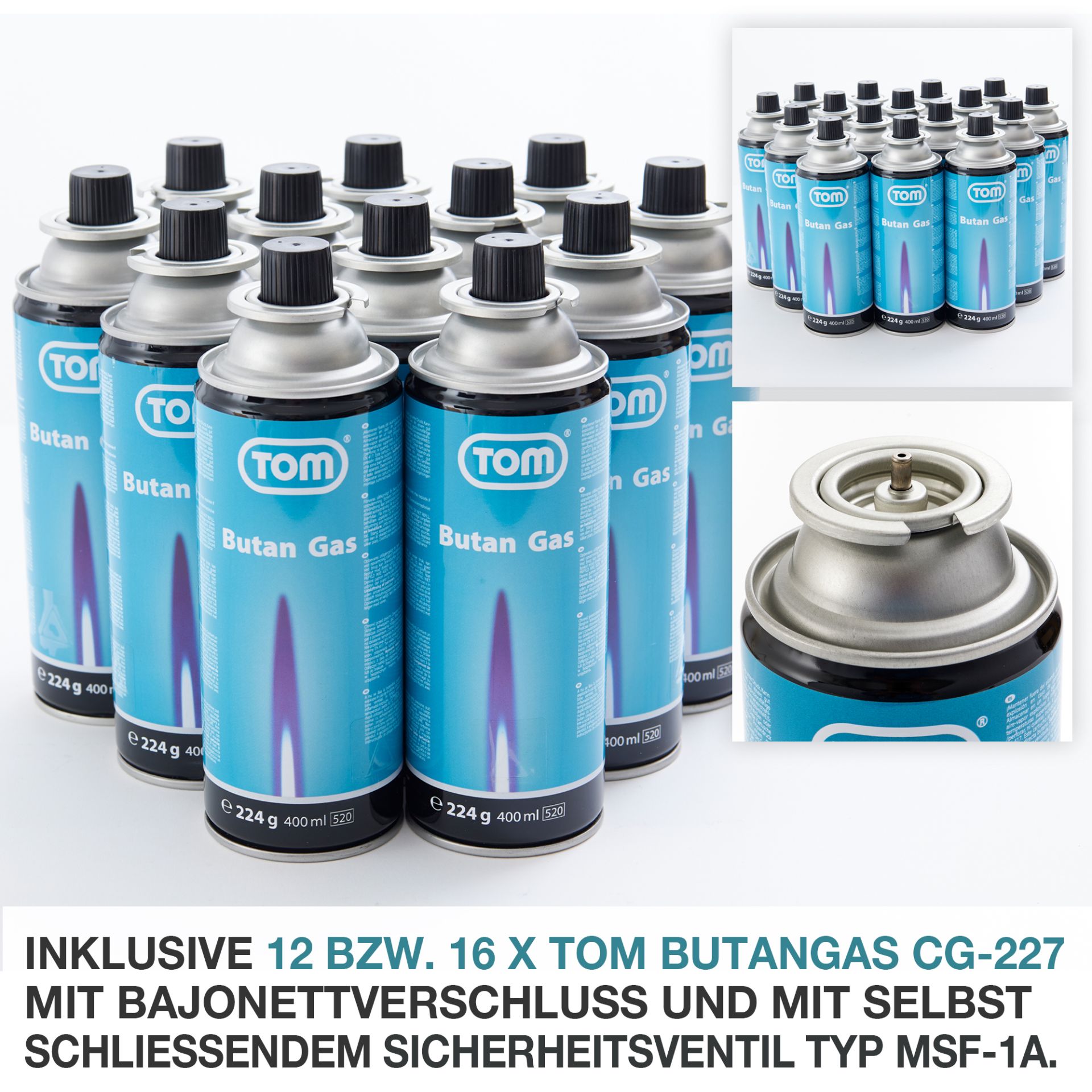 TOM Gaskocher - GK-227 Edelstahl Everest inklusive 12 Gaskartuschen mit Bajonettverschluss