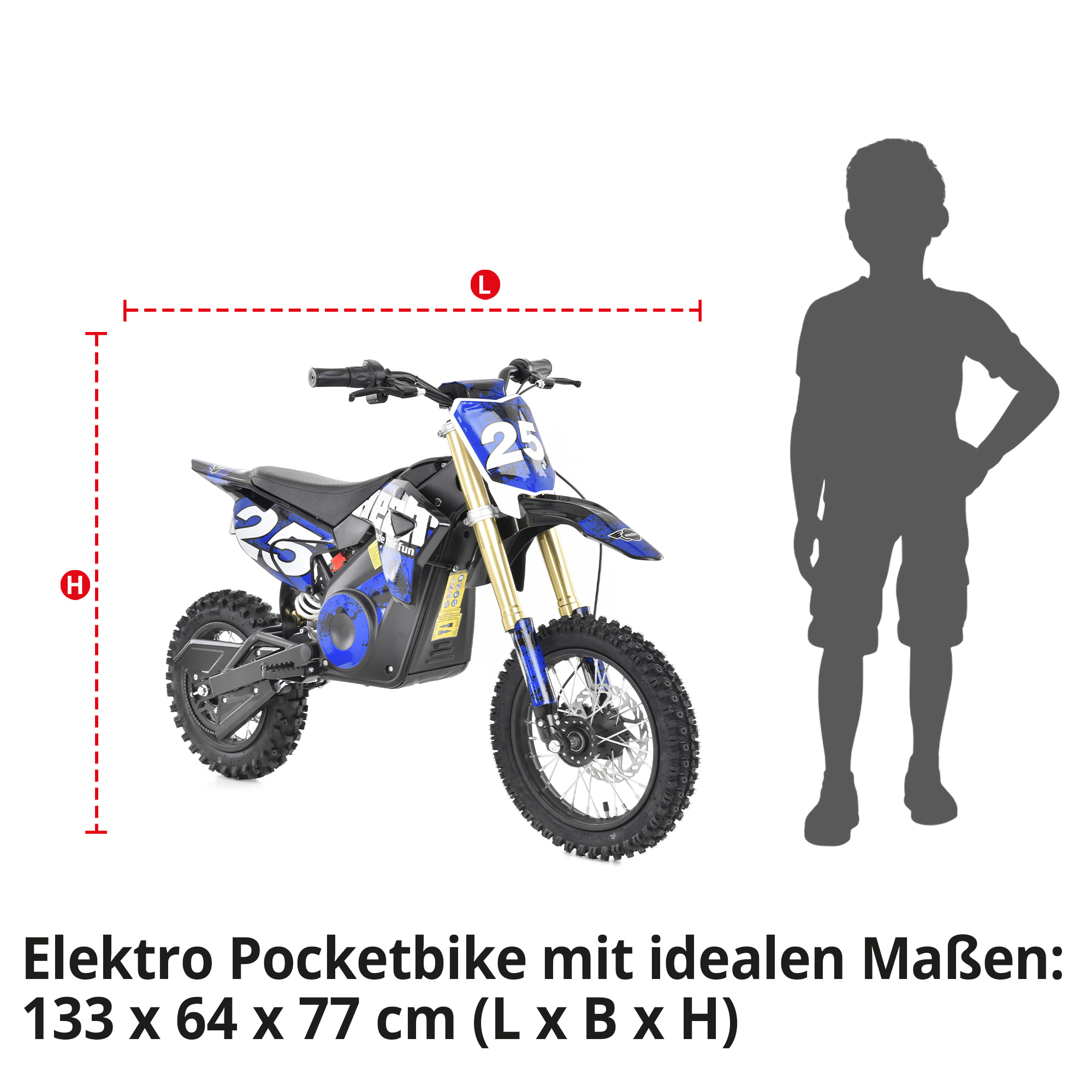 Hecht 59100 Elektro Pocketbike Blau mit idealen Maßen 133 x 64 x 77cm