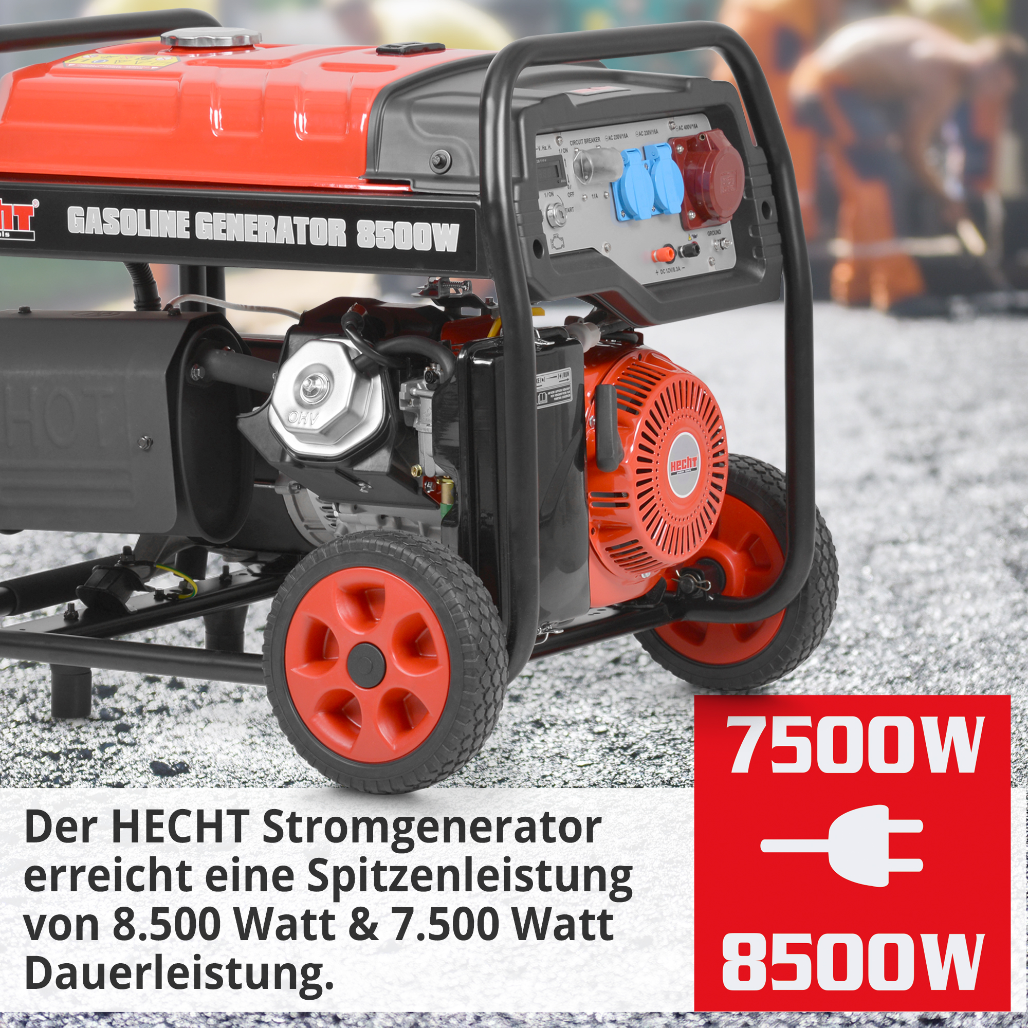 Stromgenerator HECHT 7500W Dauerleistung – ideal für Baustellenstromversorgung