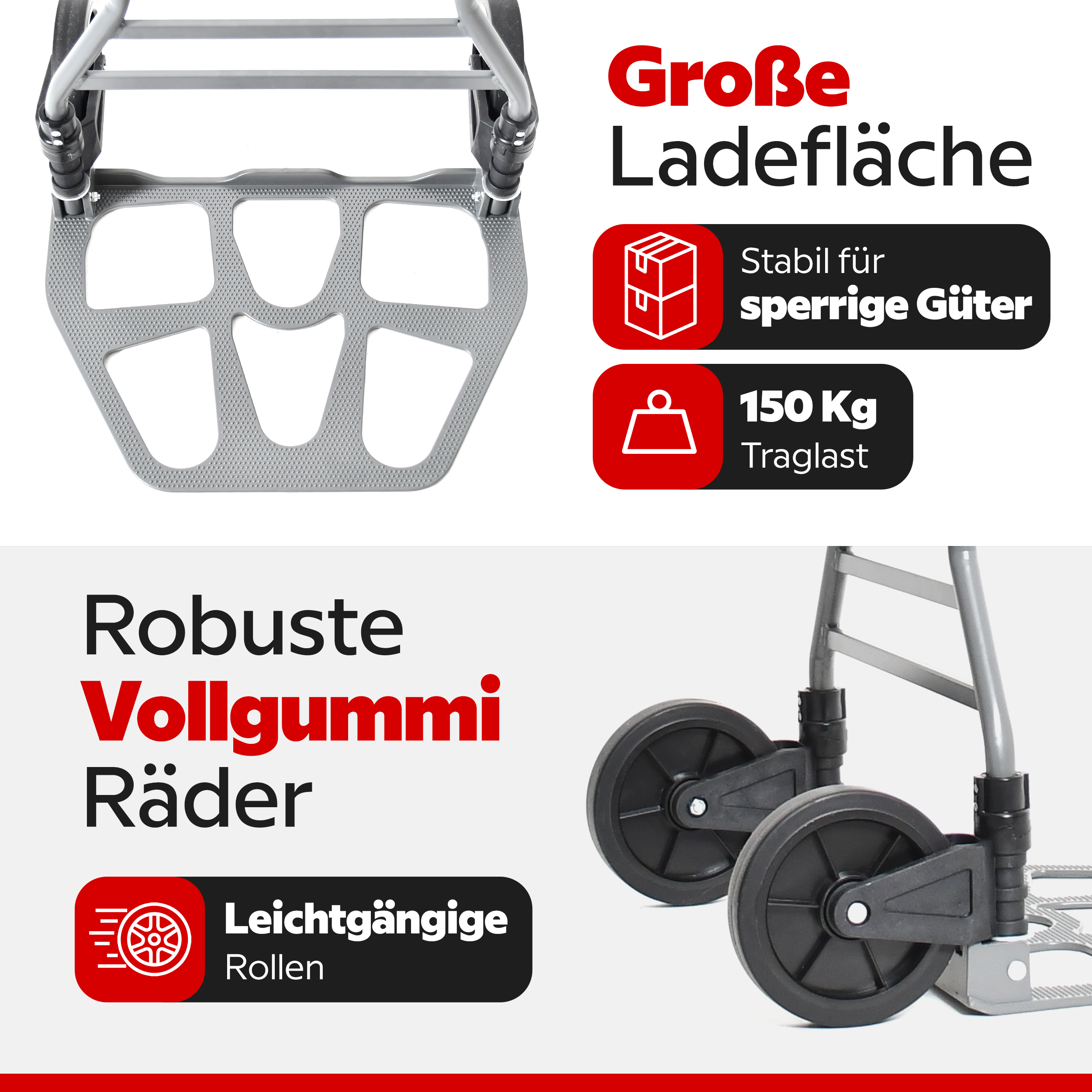 Handkarre ONBEST klappbar mit Vollgummirollen und leichtgängigen Rädern