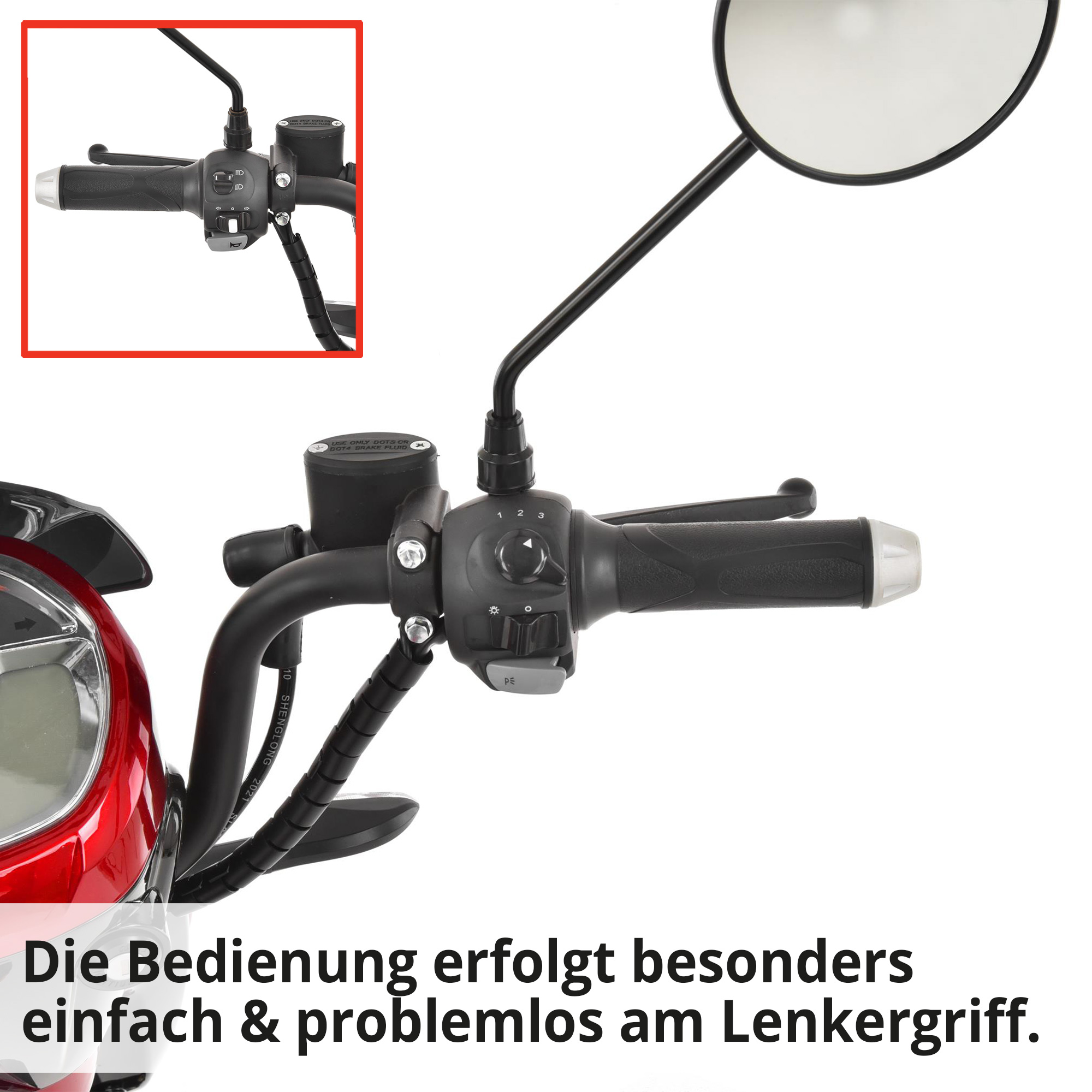 Hecht BETIS RED E-Mofa; Die Bedienung erfolgt besonders einfach und problemlos am Lenkgriff