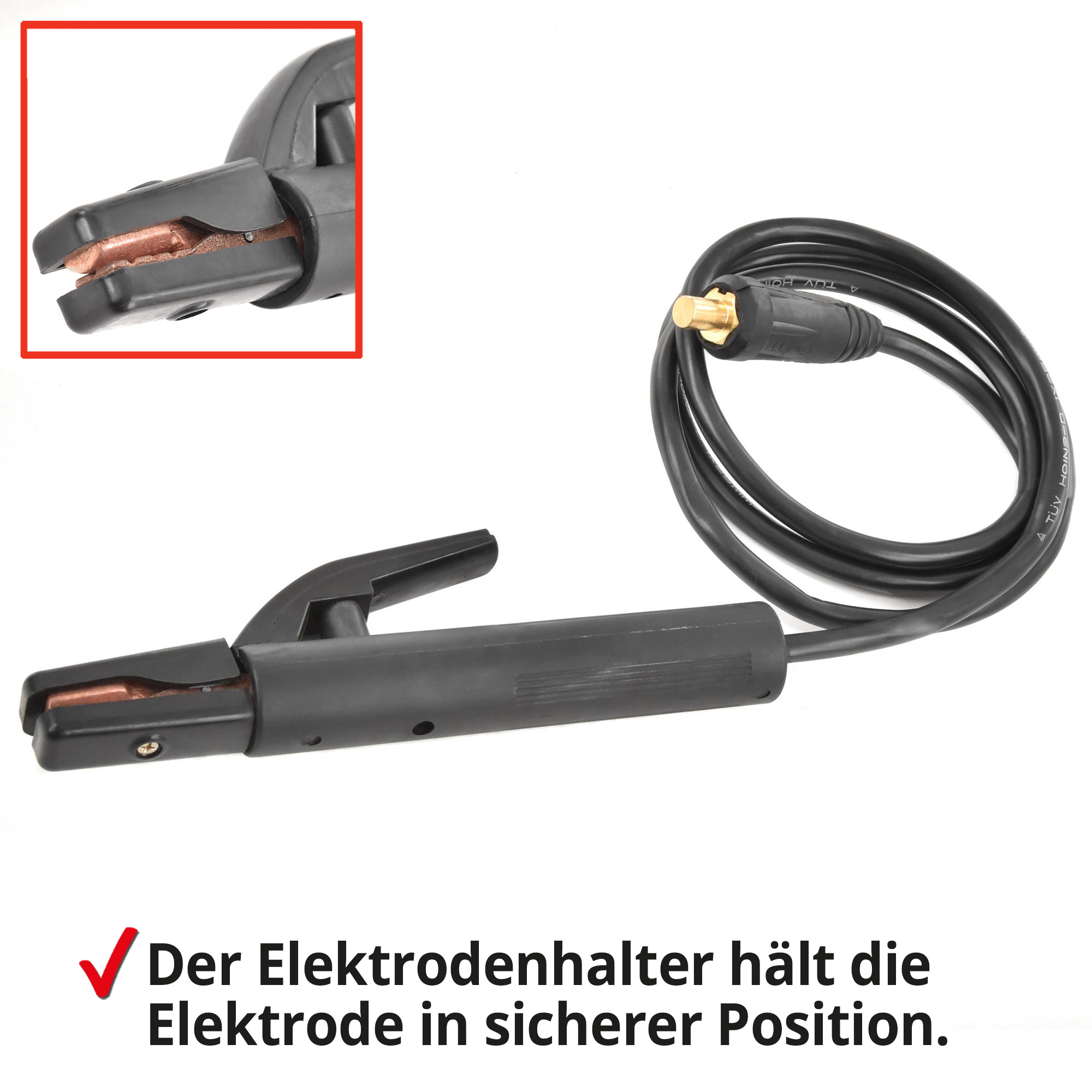 Hecht 1828 MMA Inverter Schweißgerät; Der Elektrodenhalter hält die Elektrode in sicherer Position