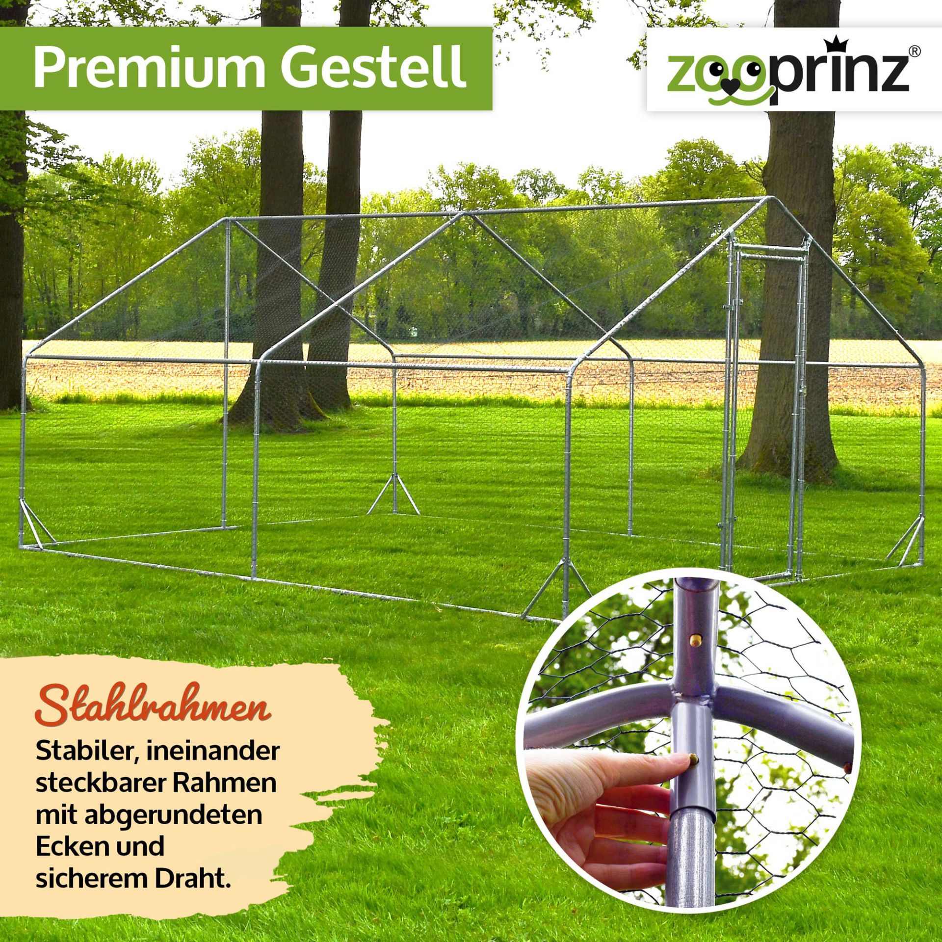 Hühnervoliere Steel; Ineinander steckbarer Stahlrahmen