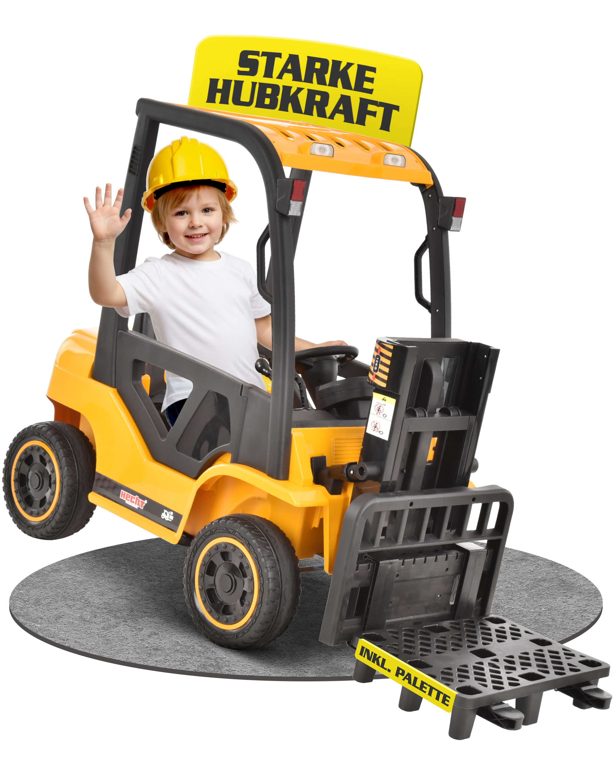 Kinder Gabelstapler HECHT 52108 GELB Elektro mit realistischer Hubfunktion Kinder Gabelstapler HECHT 52108 GELB Elektro mit realistischer Hubfunktion