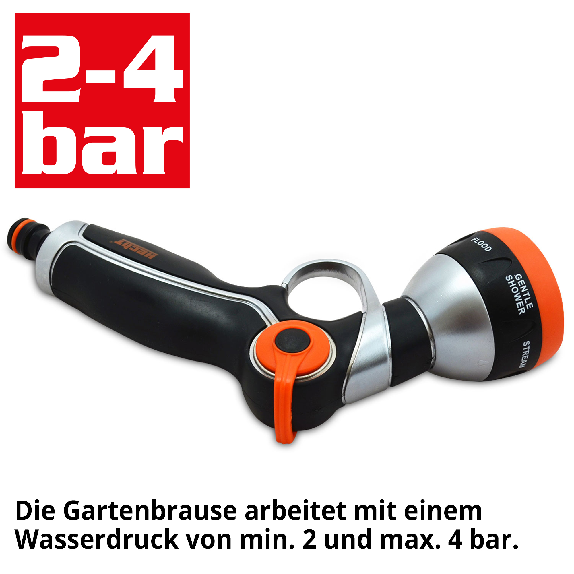 Gartenbrause; mindestens 2 maximal 4 bar Wasserdruck