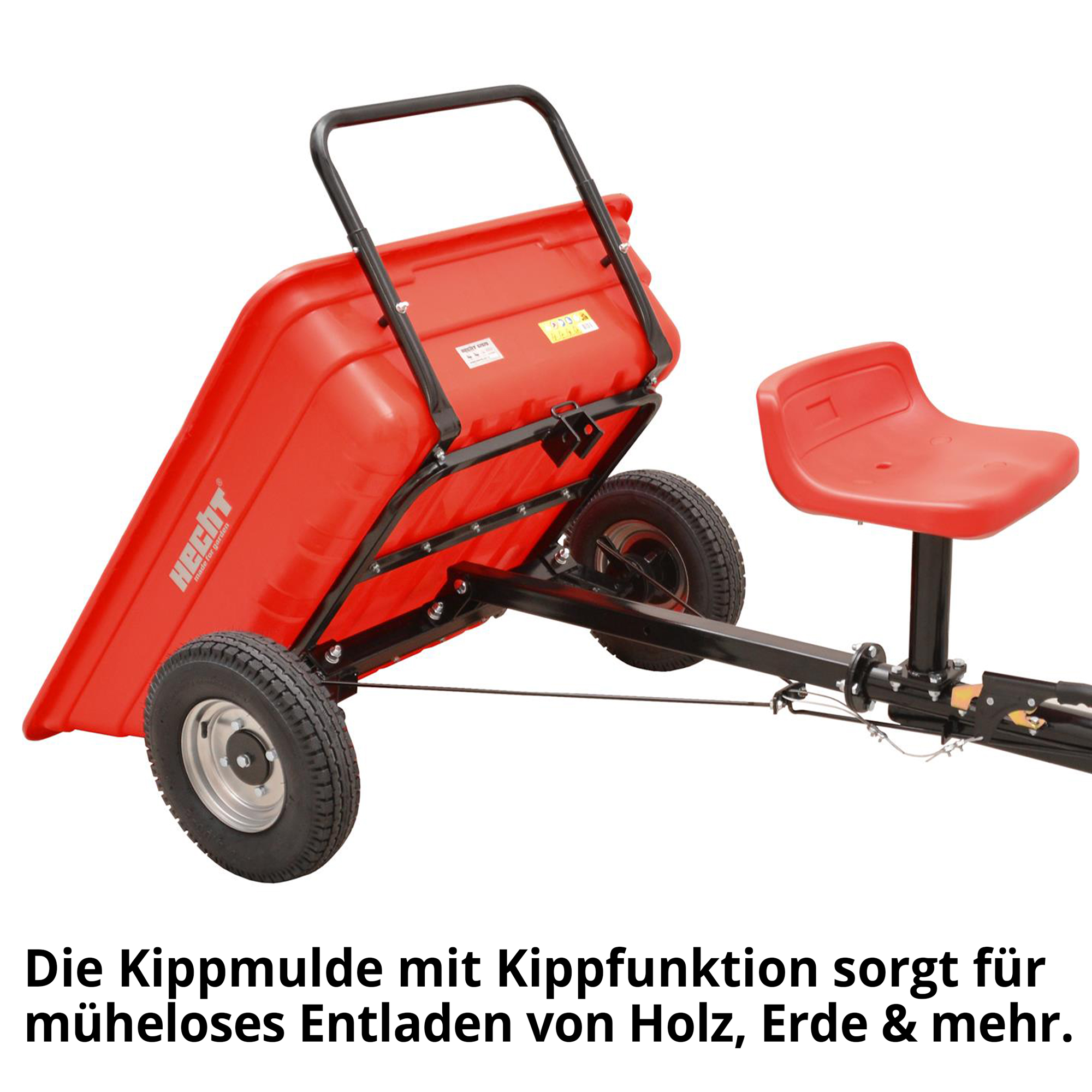 Hecht Anhänger mit Sitz und bequemer Kippmulde für leichtes entladen 