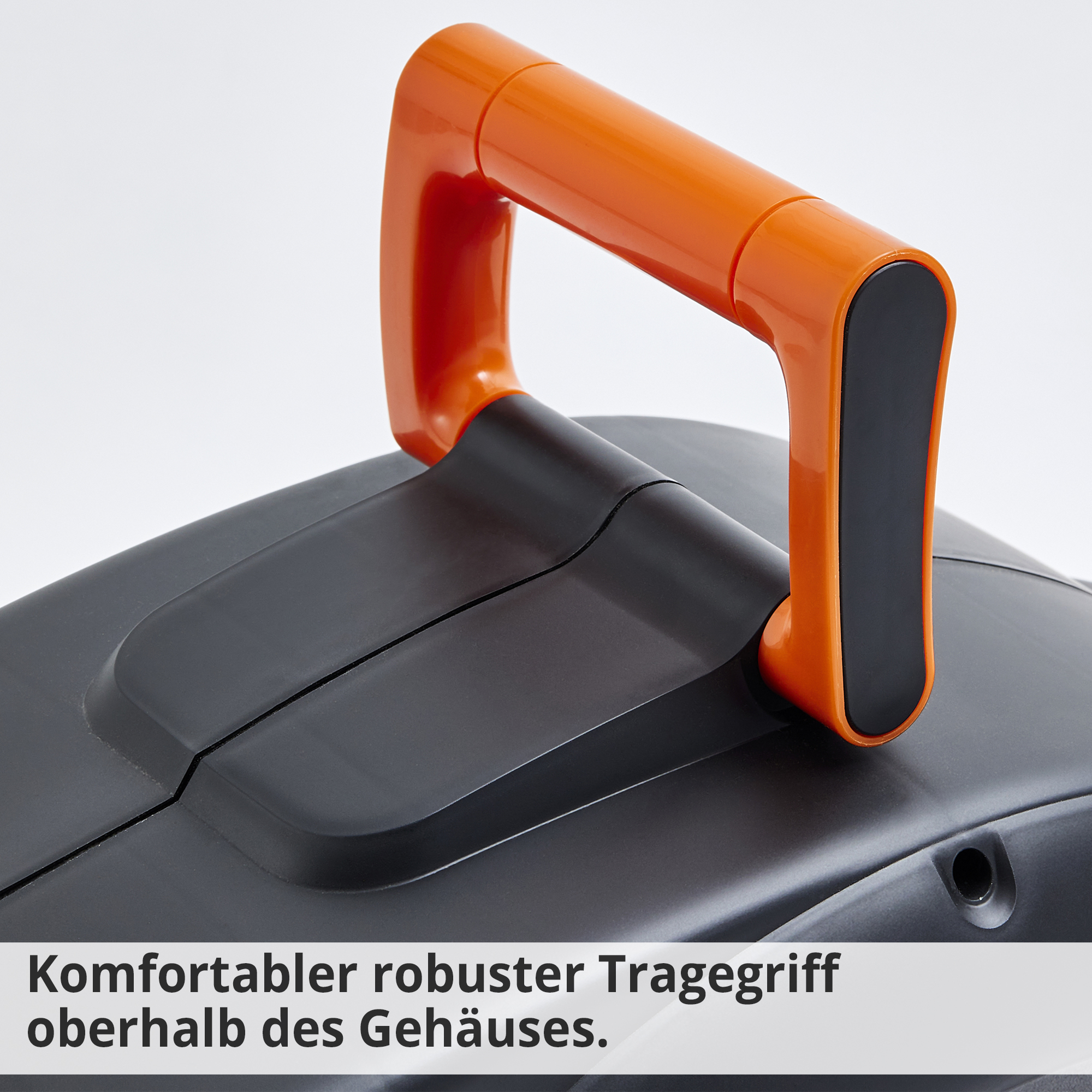 Wand-Schlauchtrommel; Komfortabler Tragegriff oberhalb der Trommel (Dieses Bild wurde mit Hilfe von KI generiert.)