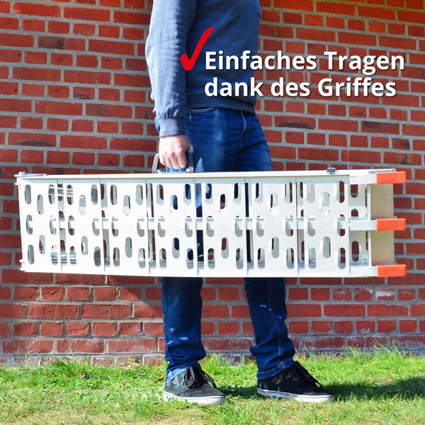 Auffahrrampe klappbar – kompakt transportierbar dank integriertem Griff für einfaches Tragen