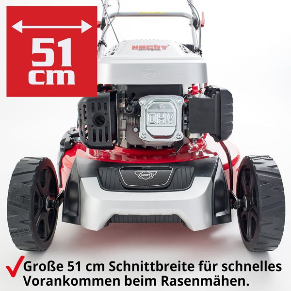 HECHT 553 SW Benzin Rasenmäher mit großer Schnittbreite für schneller Vorankommen beim Rasenmähen