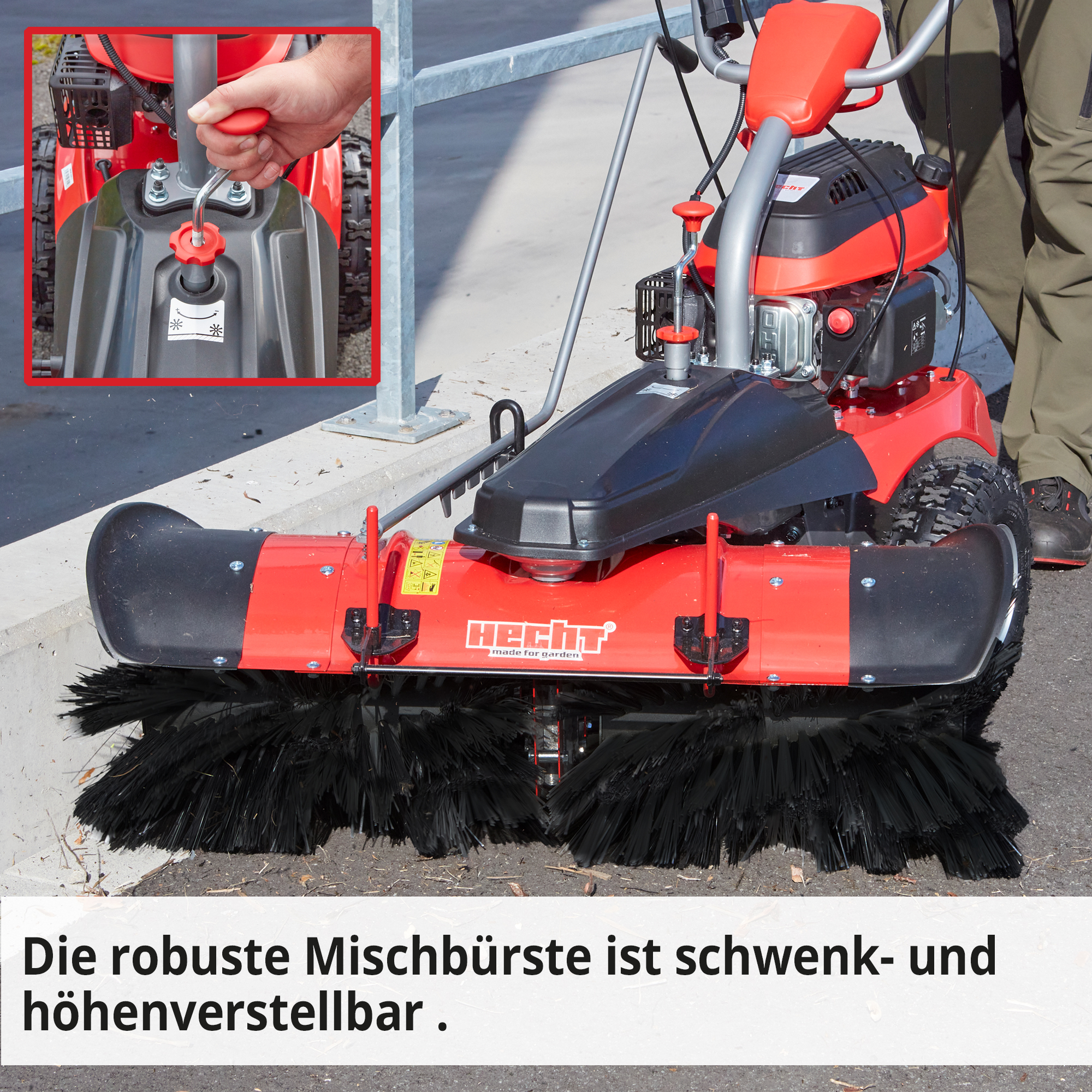 HECHT Benzin Kehrmaschine 8101 S Set 2 Kehrmaschine mit Schweng und Höheverstellbaren Mehrzweckbürste