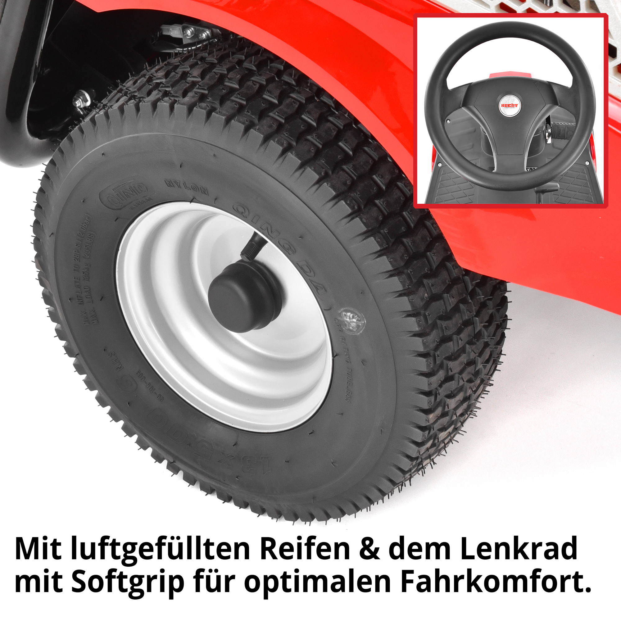 Rasentraktor Aufsitzmäher mit Komfortablen Soft Grip Lenkrad ideal fürs Lange arbeiten 