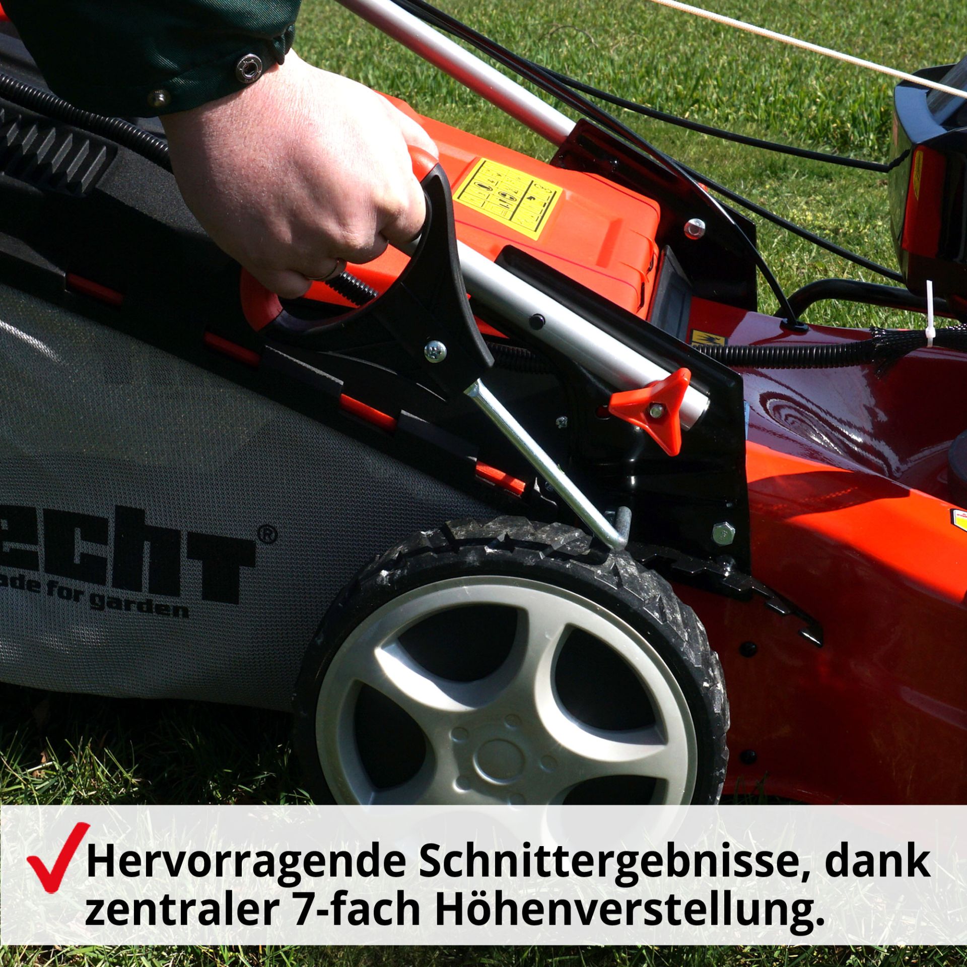 Hecht Benzin-Rasenmäher mit zentraler 7-facher Höhenverstellung für optimale Schnittergebnisse