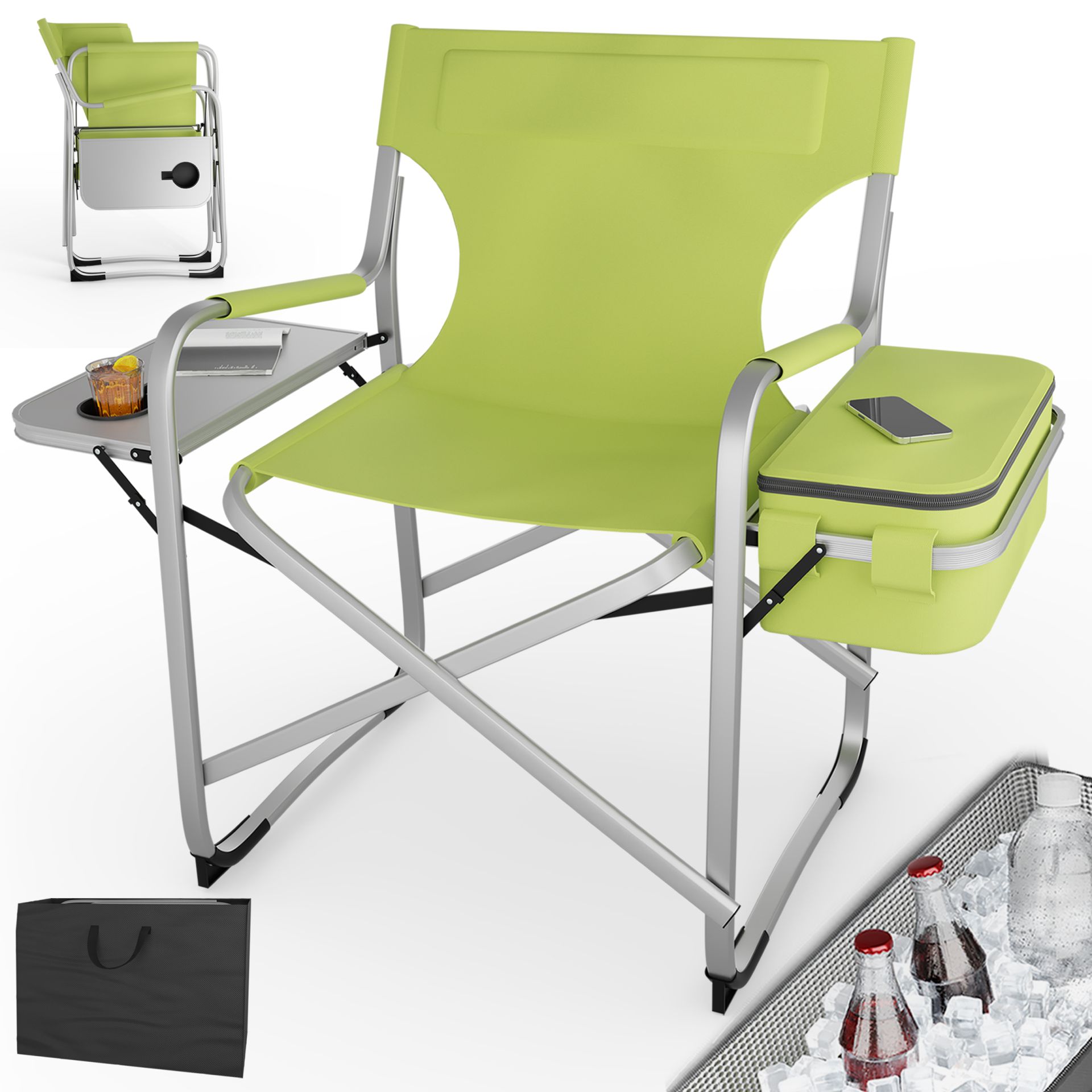 Campingstuhl mit Kühltasche grün - Klappbar