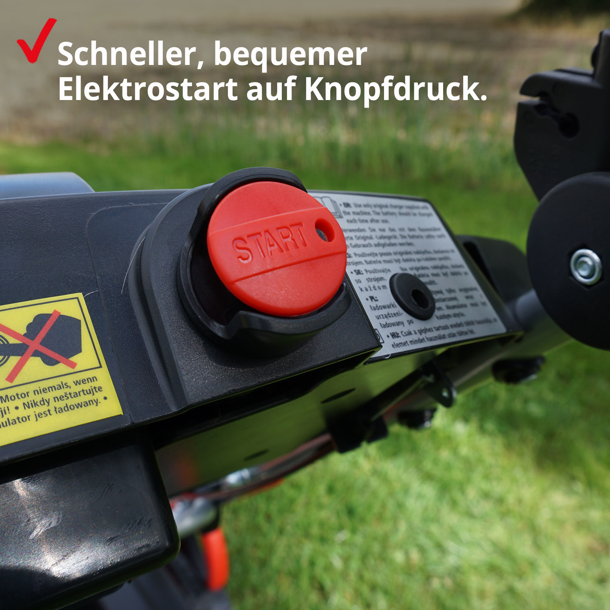 Benzin-Rasenmäher mit Elektrostart auf Knopfdruck HECHT