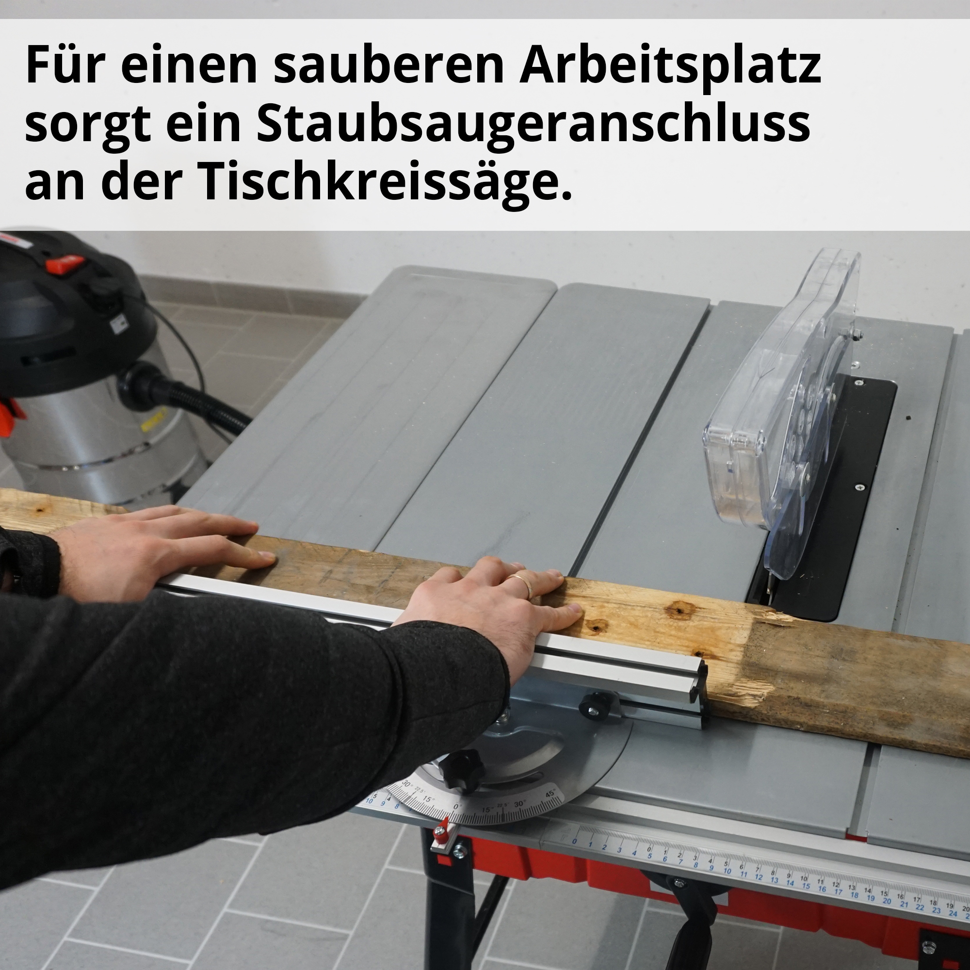 HECHT 8254 Tischkreissäge; Für einen sauberen Arbeitsplatz sorgt ein Staubsaugeranschluss an der Tischkreissäge