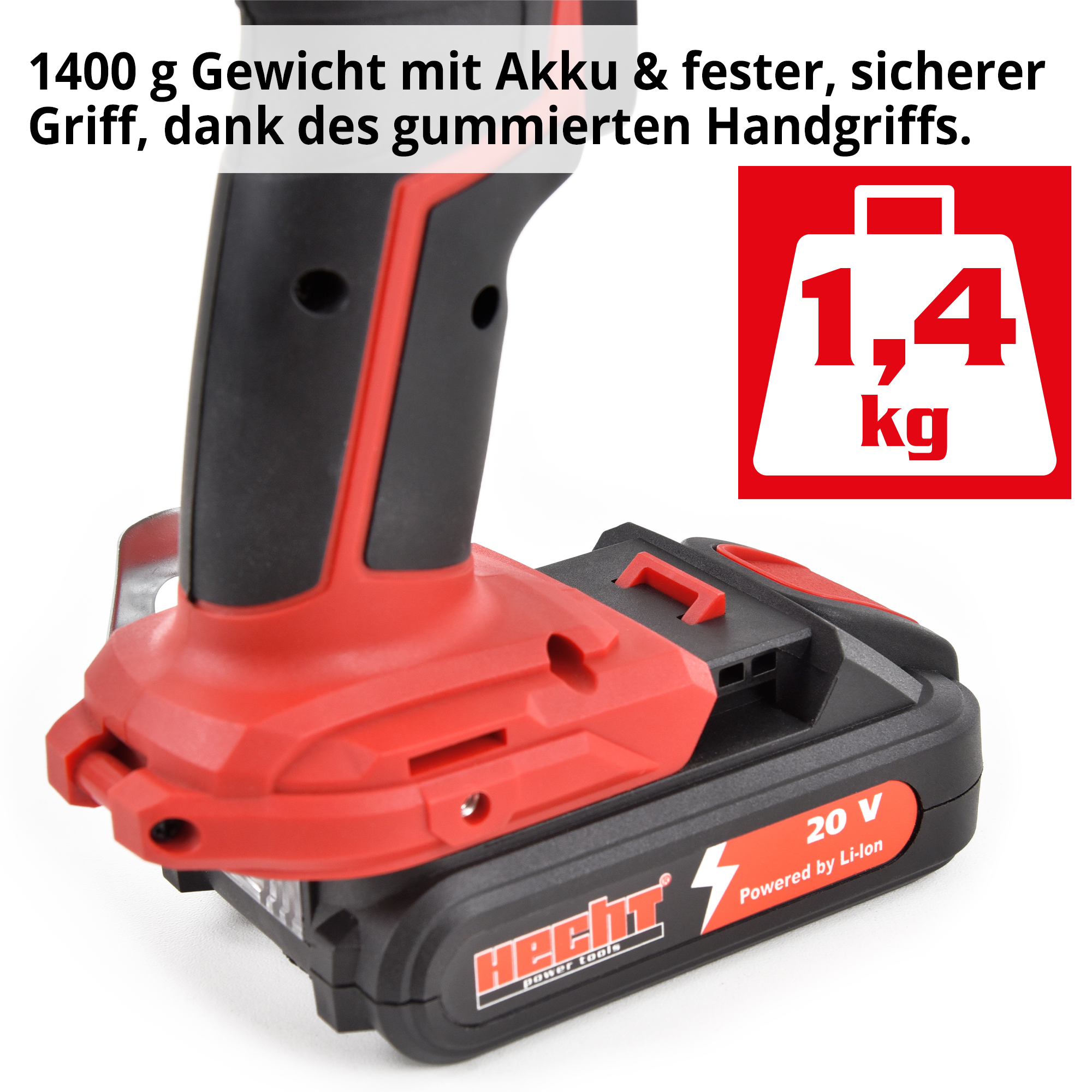 HECHT 1277 Akkuschrauber; 1400 g Gewicht mit Akku & fester, sicherer griff, dank des gummierten Handgriffs