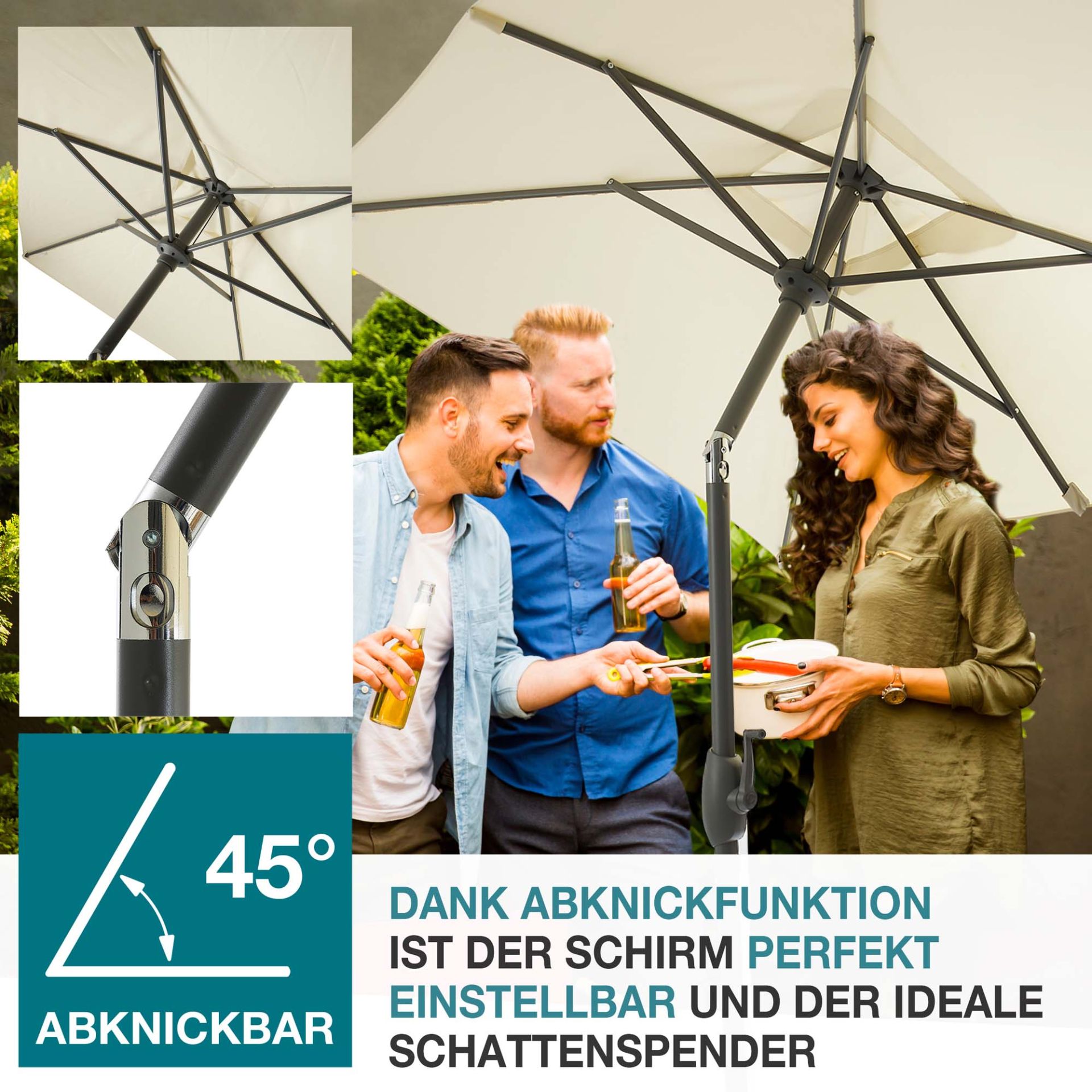 TOM Sonnenschirm SU-100 Beige; bis 45 Grad abknickbar