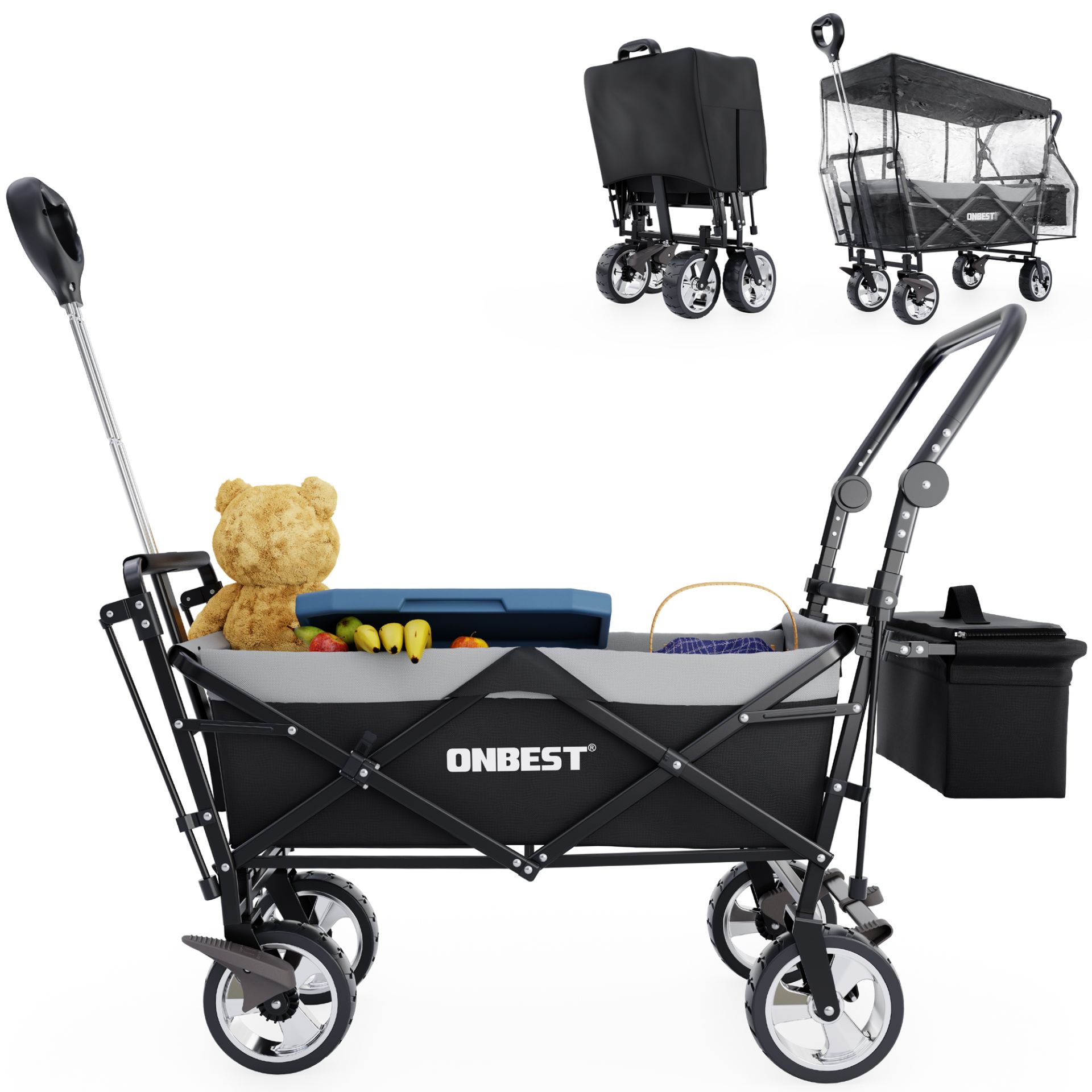 Bollerwagen mit Dach schwarz - lässt sich einfach zusammenklappen Bollerwagen mit Dach schwarz - lässt sich einfach zusammenklappen