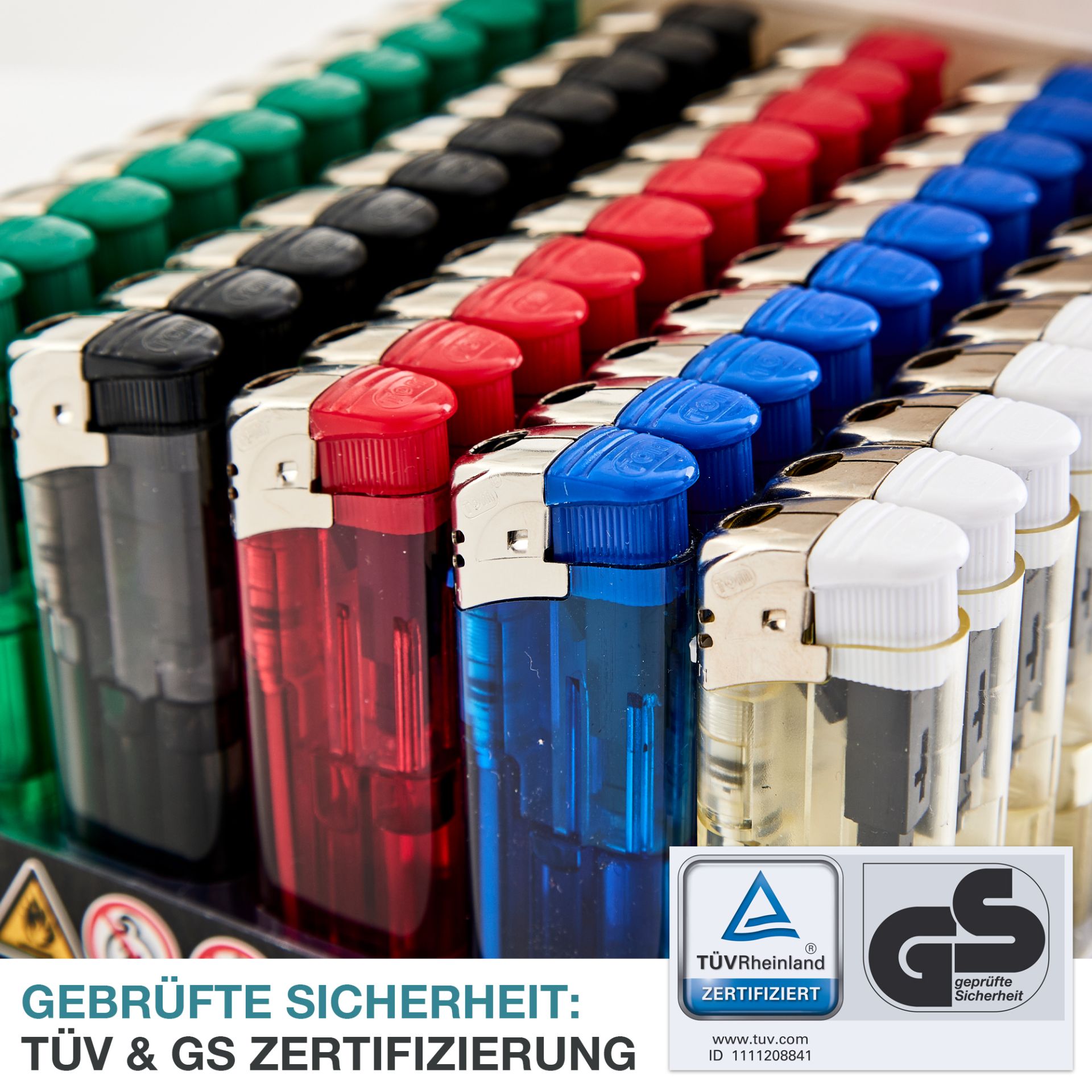 TOM Elektronik Feuerzeug: TÜV und GS Zertifizierung