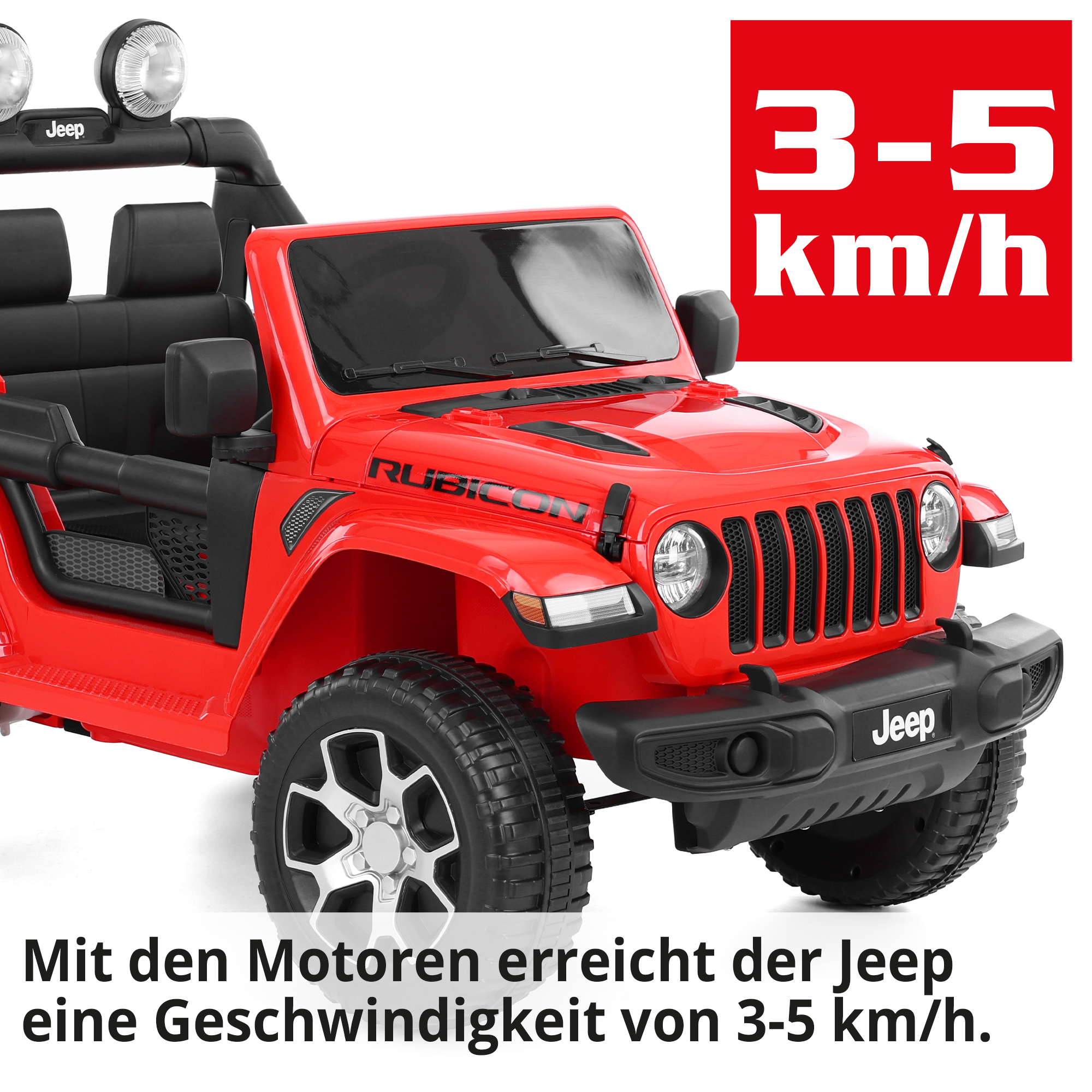 HECHT Kinder Elektroauto Jeep Wrangler Rubicon Red erreicht eine Geschwindigkeit von 3 - 5 km/h