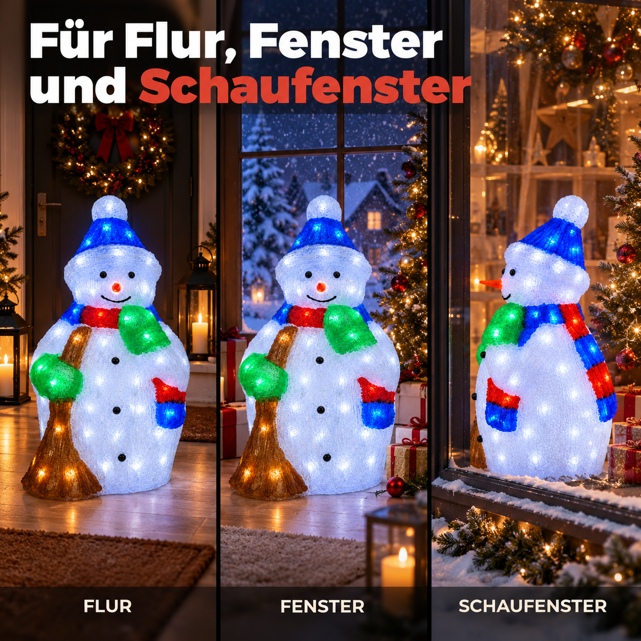 Deko Schneemann: Weihnachtlicher Blickfang im Schaufenster (Dieses Bild wurde mit Hilfe von KI generiert.)