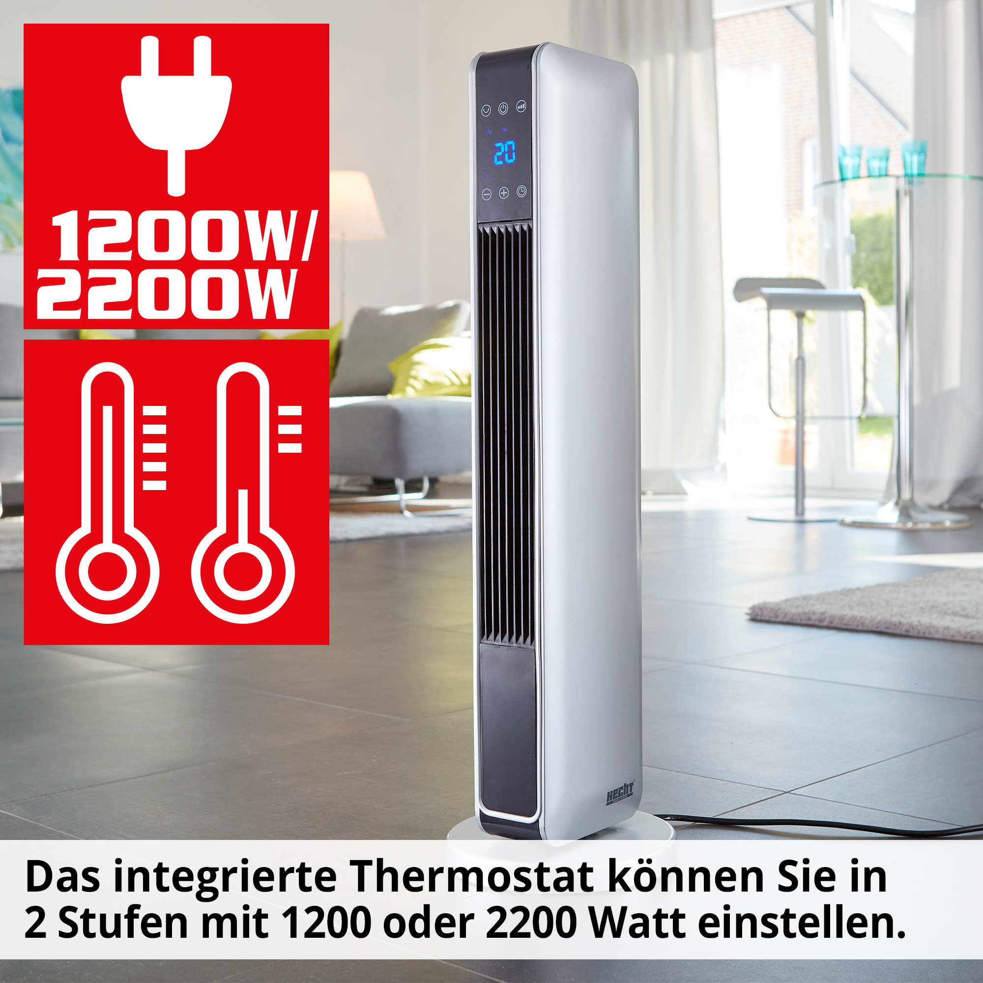 Keramik Heizlüfter; integriertes Thermostat; 1200 oder 2200 Watt Leistung
