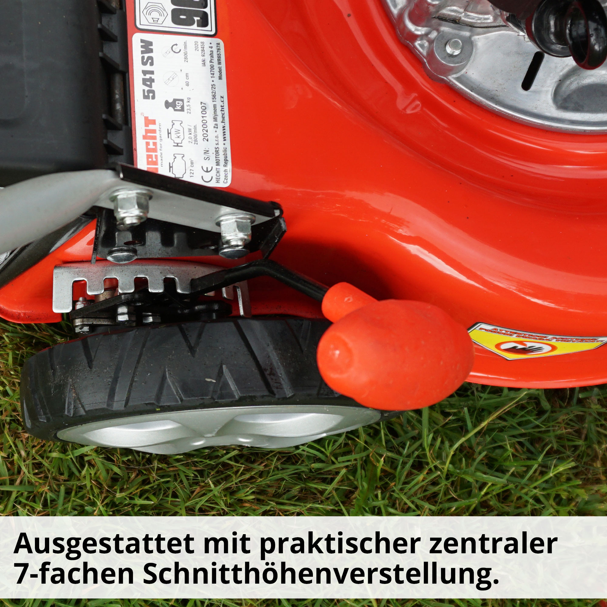 Benzin-Rasenmäher mit 7.Facher Höhenverstellung und robusten Getriebeabdeckung 