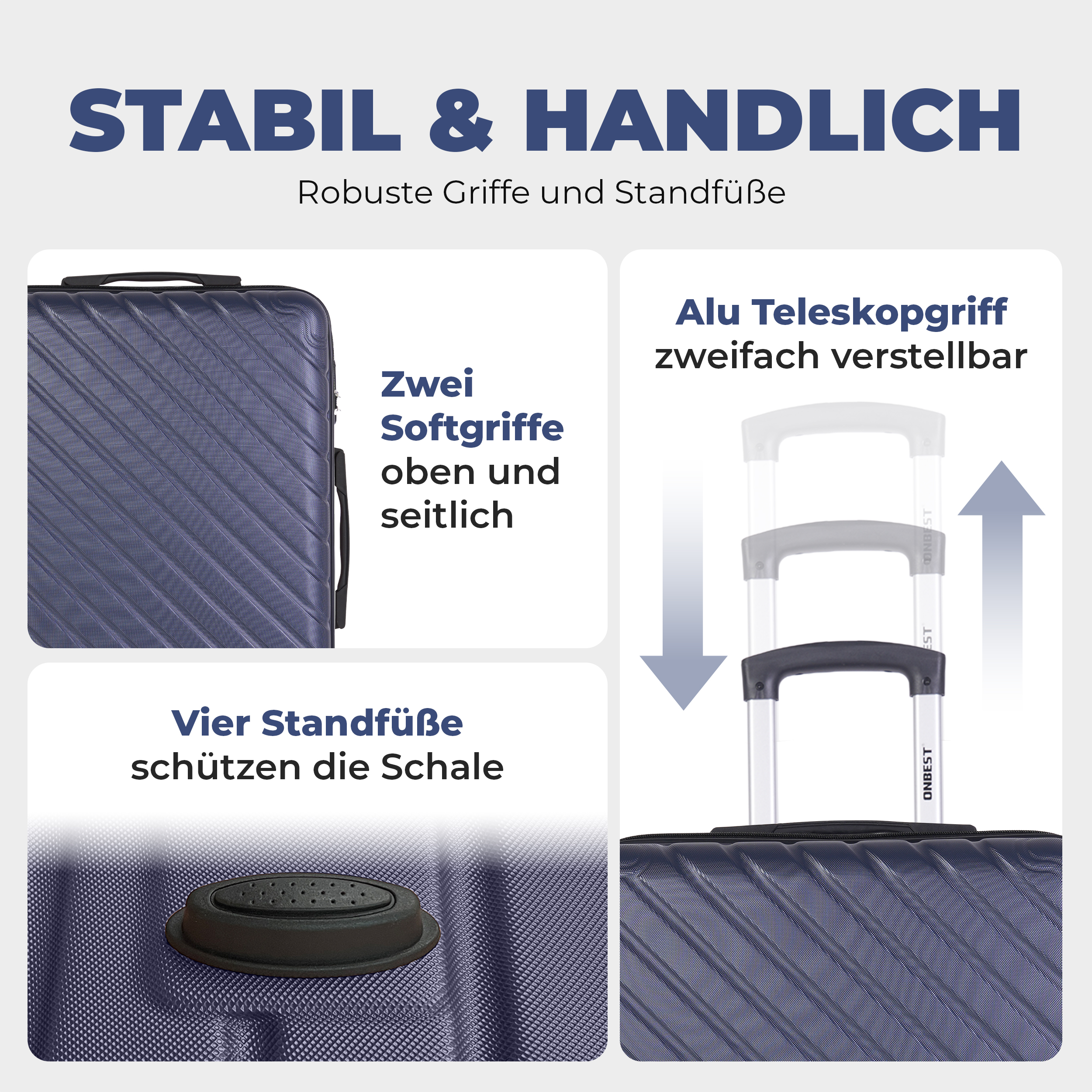 Gepäckset ONBEST Dunkel Blau mit Trennwand, Netzfach und Kreuzspanngurt