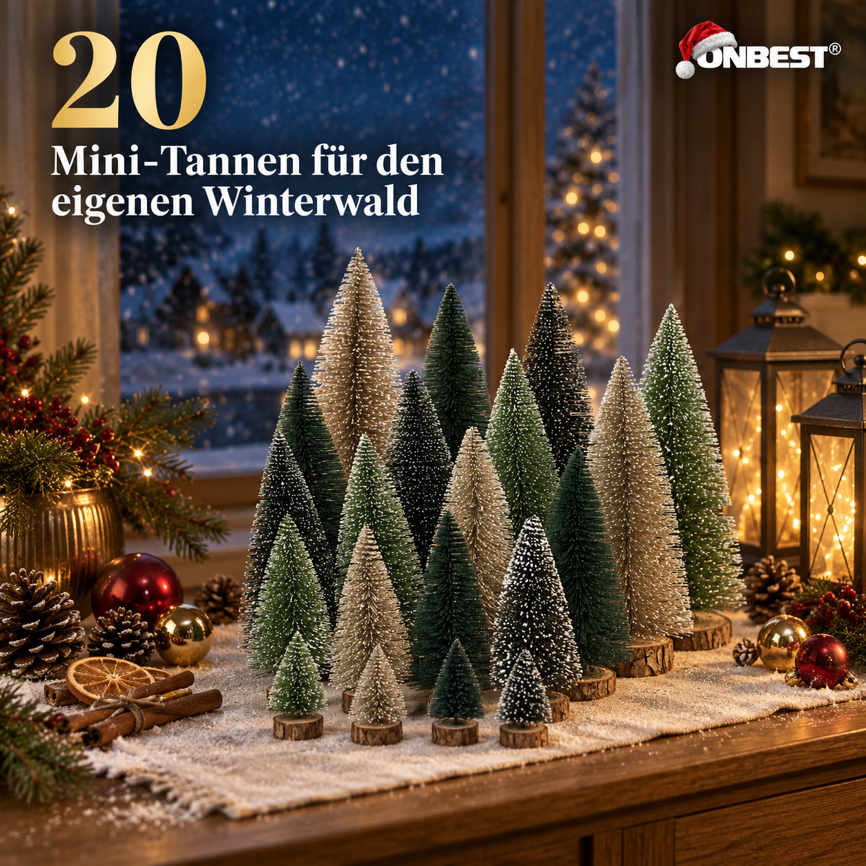 ONBEST Mini-Tannen Set: 20 künstliche Bäumchen in Collage (Dieses Bild wurde mit Hilfe von KI generiert.)