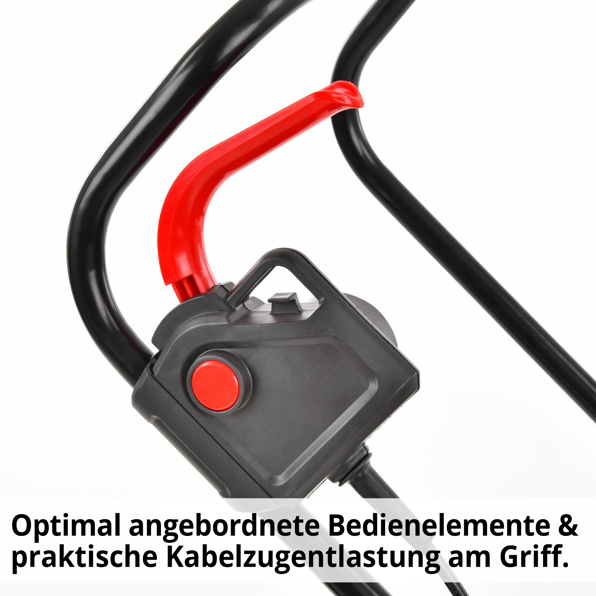 Rasenmäher Elektro Griff Kabelzugentlastung Starthebel ergonomisch Bedienelemente (Dieses Bild wurde mit Hilfe von KI generiert.)