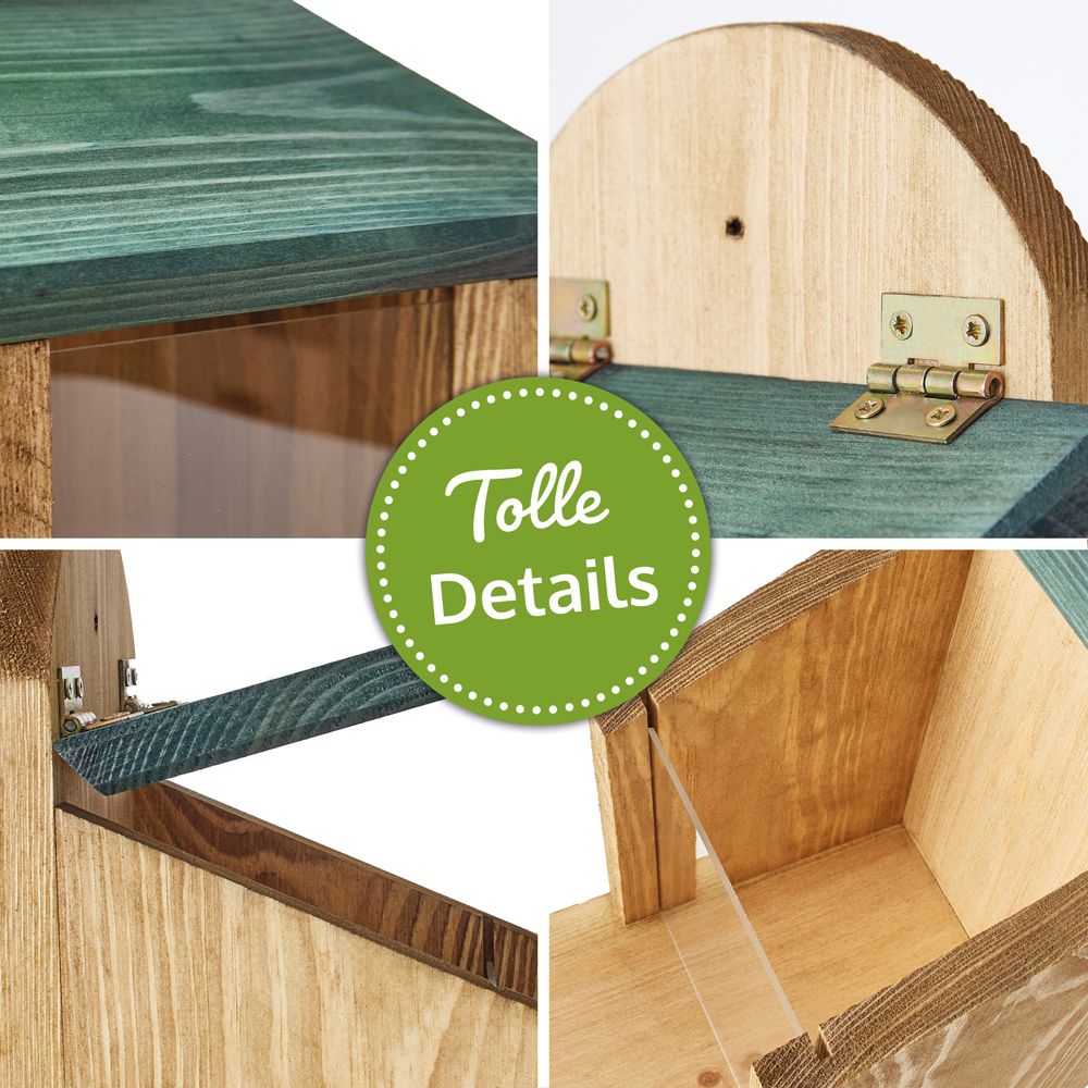 Eichhörnchen Futterstation; Details wie das grün lasierte Dach