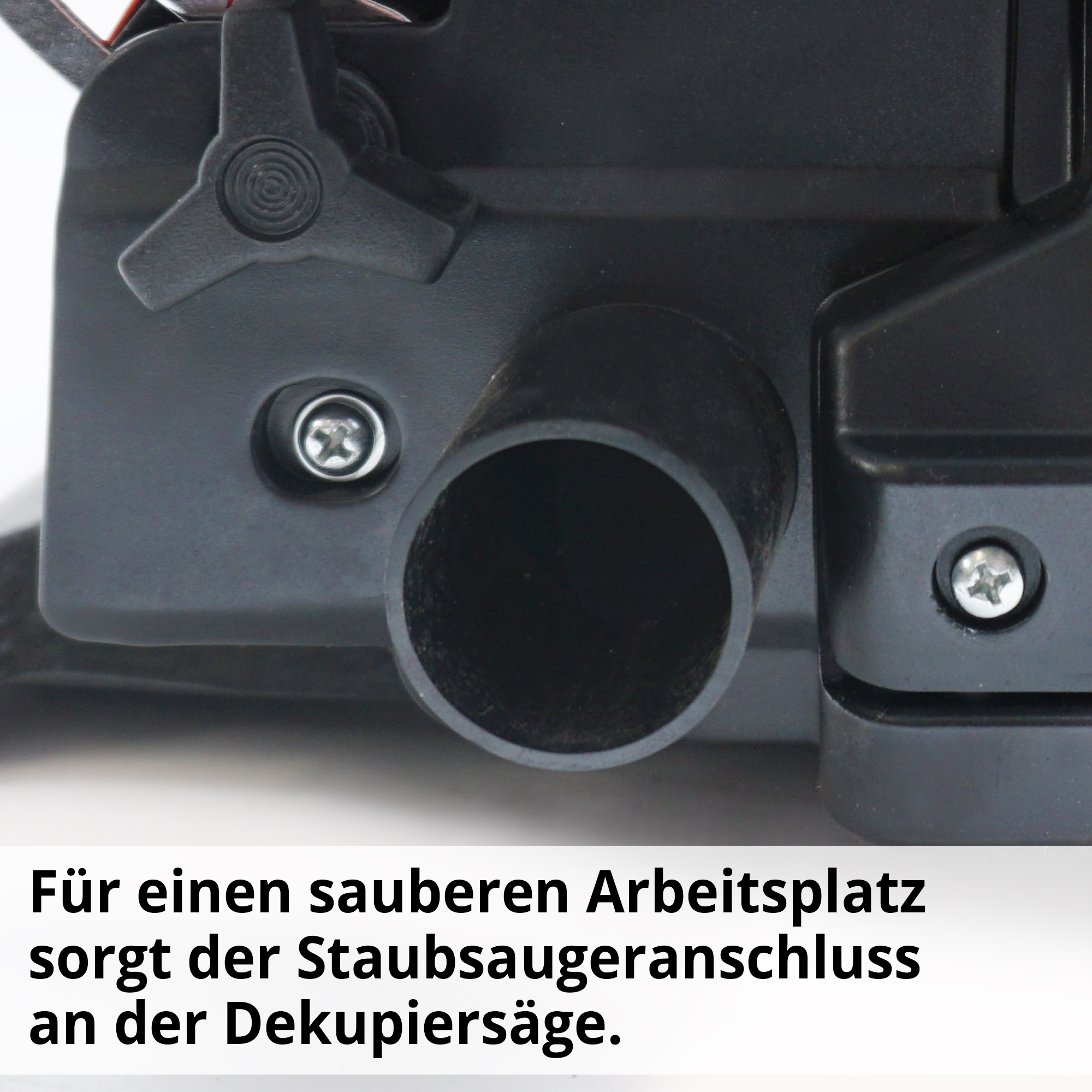 HECHT 8916 Dekupiersäge; Für einen sauberen Arbeitsplatz sorgt der Staubsaugeranschluss an der Dekupiersäge
