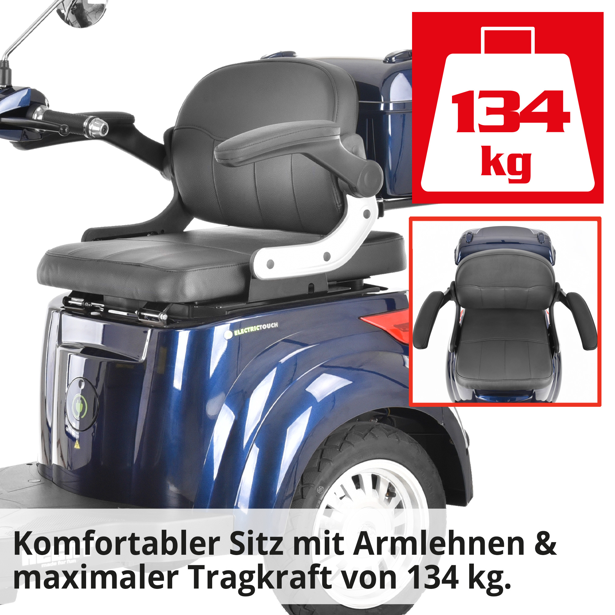 HECHT CITISMAX Blau Seniorenfahrzeug mit komfortablem Sitz und Armlehnen