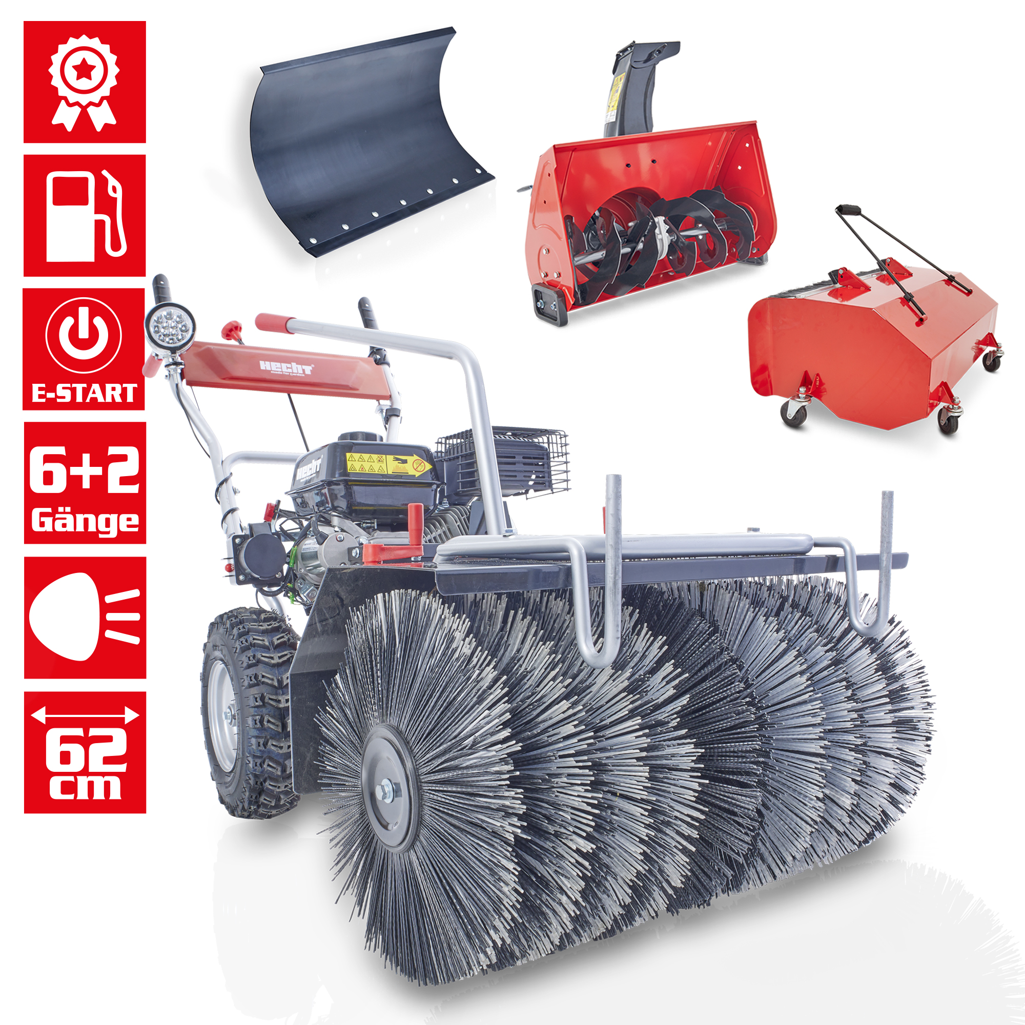 HECHT Benzin Kehrmaschine »8616 SE Set 1« Benzin-Kehrmaschine mit großer Arbeitsfläche inkl. Schneefräskopf, Schneeschild und Auffangbox