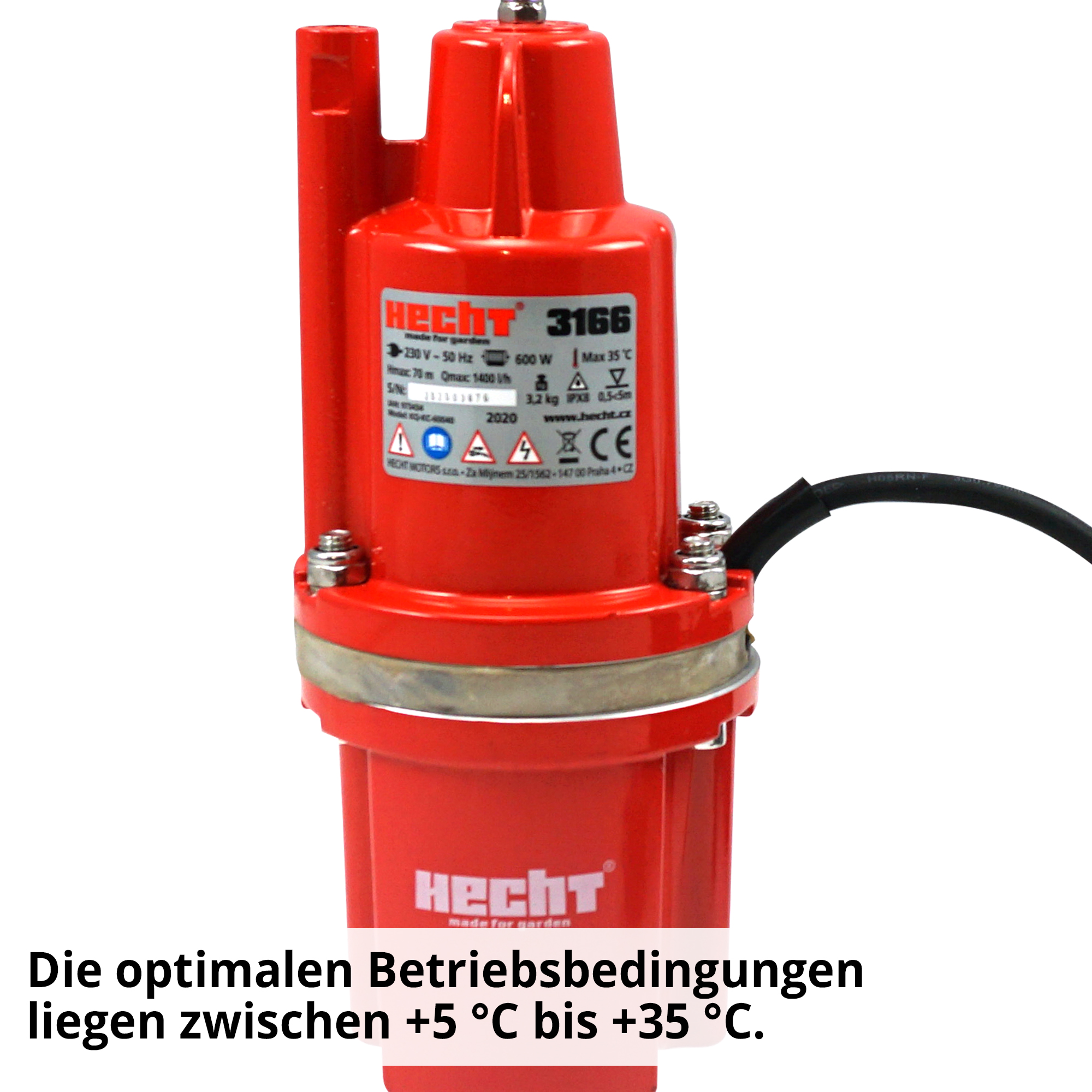 Hecht 3166 Membranpumpe; Die optimalen Betriebsbedingungen lieben zwischen 5 Grad bis 35 Grad